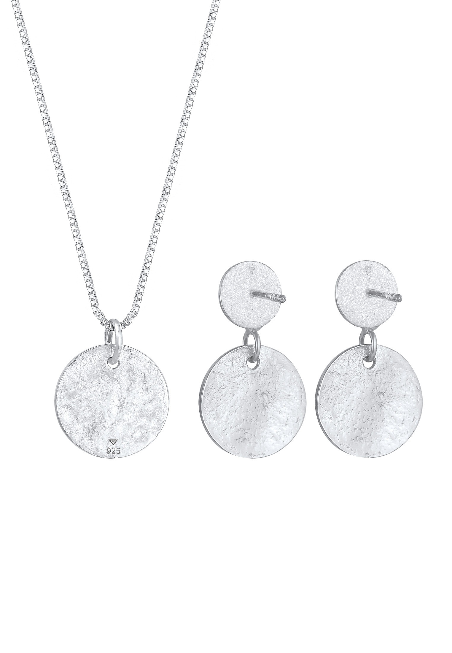 Elli Ohrring und Ketten Set »Schmuckset Kette Ohrhänger Plättchen Vintage Coin 925 Silber«