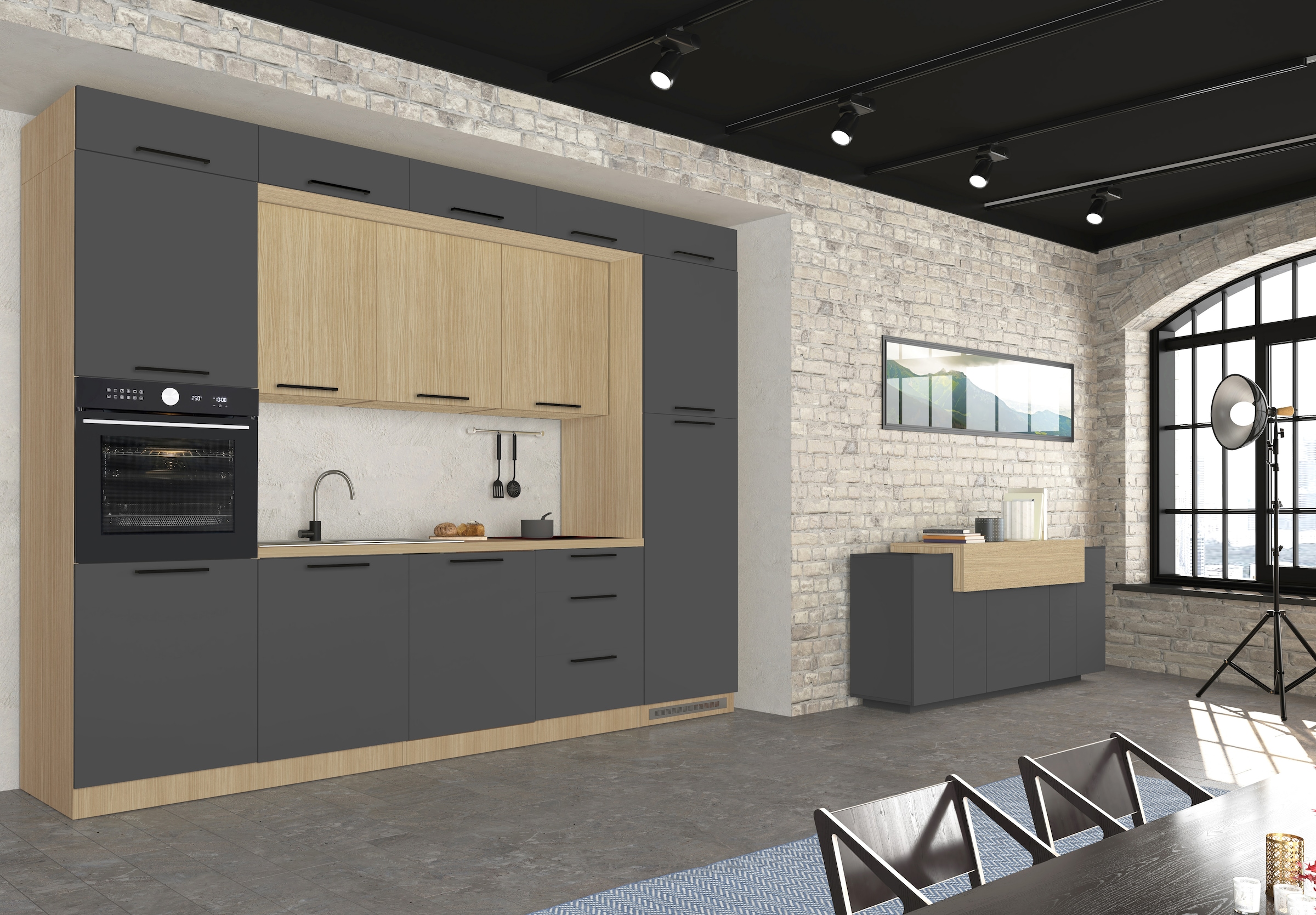 KOCHSTATION Backofenumbauschrank »Luna, Backofenschrank, Backofen-Hochschrank, Made in Italy« B/T/H: 60×60×214,5 cm, Oberplatte mit 25 mm Stärke