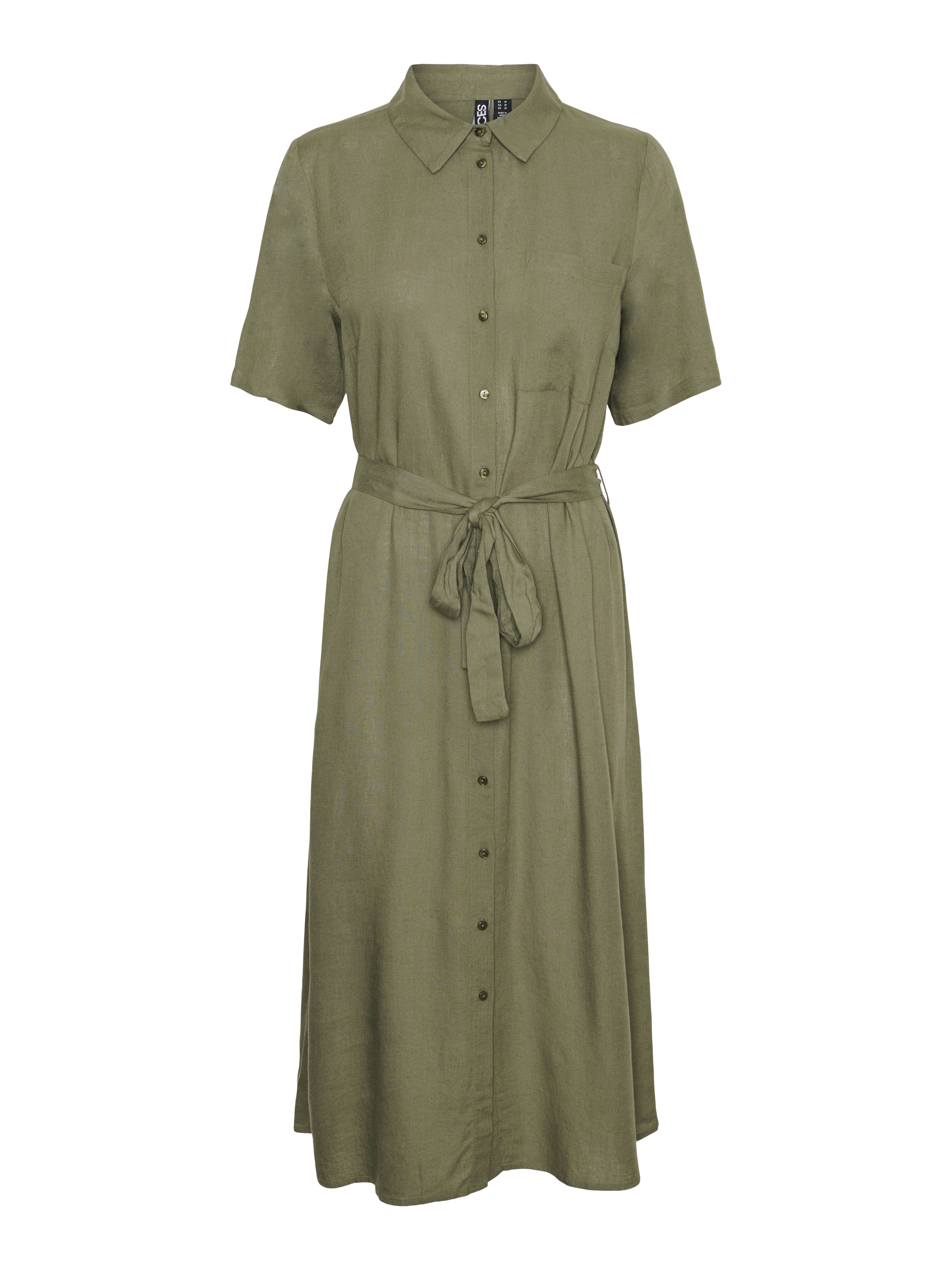 pieces Hemdblusenkleid »PCPIA 2/4 MIDI SHIRT DRESS WVN NOOS« Brusttasche mit Bindegürtel