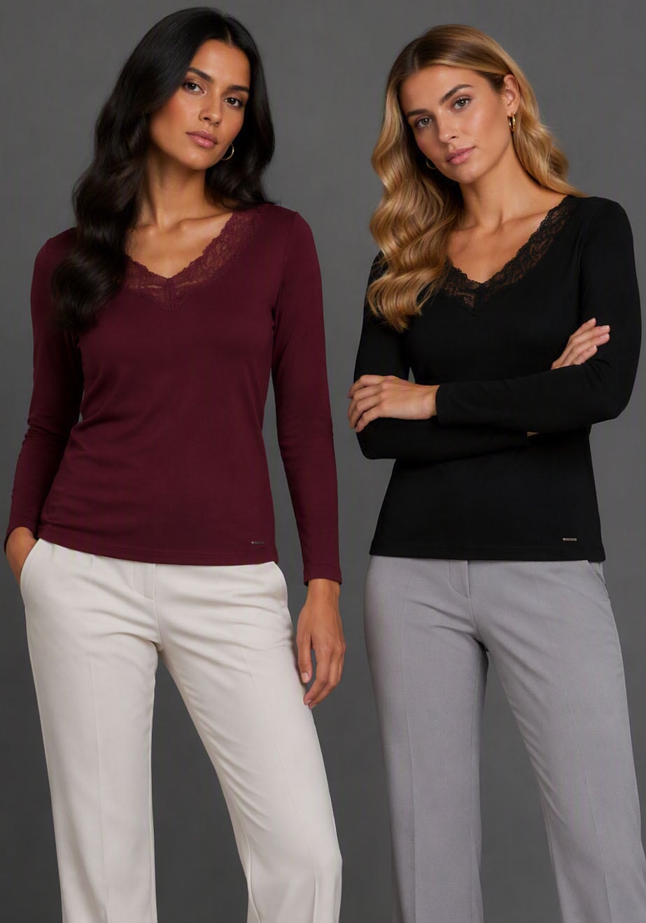 Laura Scott Longsleeve 2er-Pack,  mit toller Spitzenkante