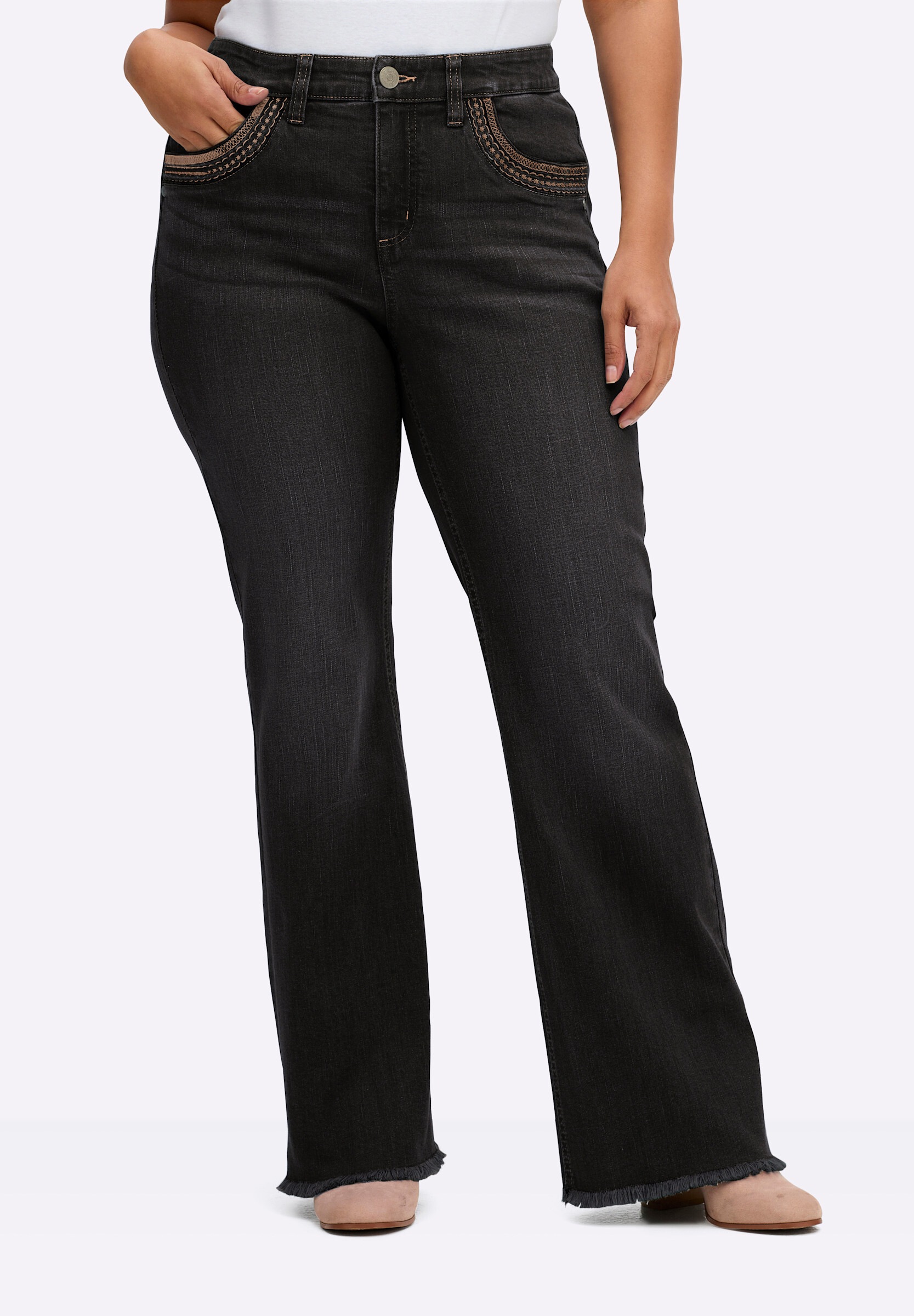Sheego 5-Pocket-Jeans »Jeans Bootcut-Jeans mit Fransensaum«