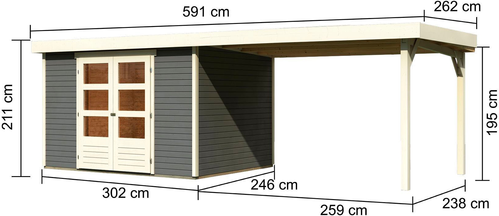 Karibu Gartenhaus »Askola 5«, mit Anbaudach