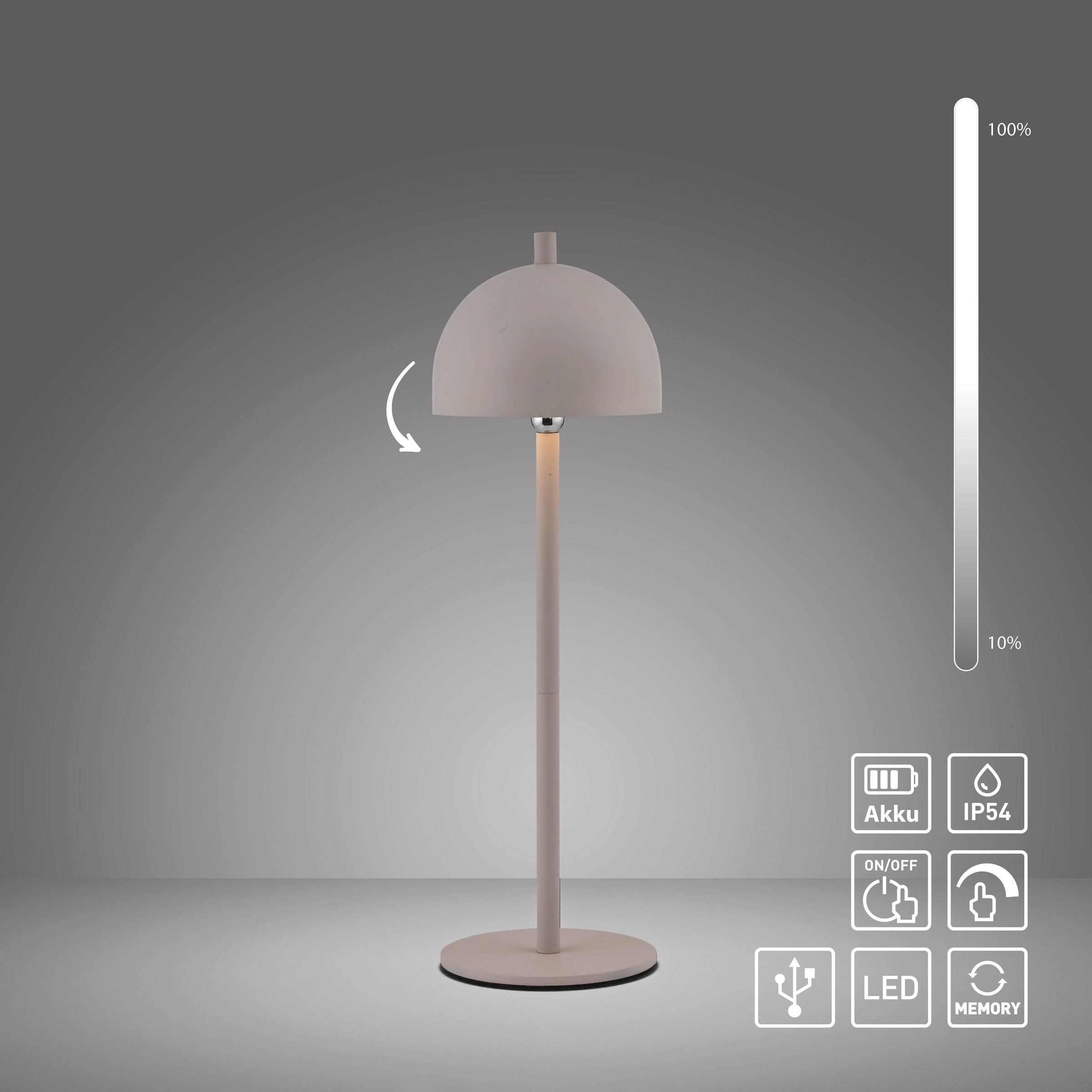 SCHÖNER WOHNEN-Kollektion LED Tischleuchte »BELLIS« LED-Board 1 Stk. Warmweiß SCHÖNER WOHNEN Kollektion, Touchdimmer, Memoryfunktion, IP54, Akku