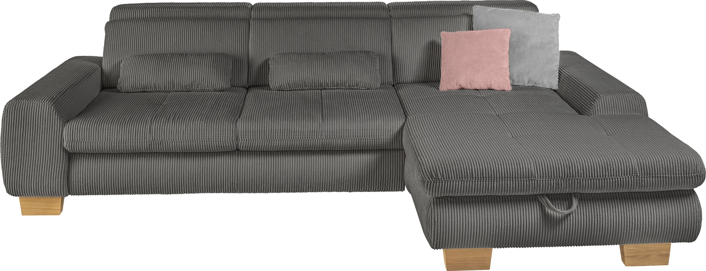 set one by Musterring Ecksofa »SO 3400 Sitzhöhe 47cm oder 49cm, Sitztiefe verstellbar, B/T: 307/195cm« whlw. mit Funktion, Kaltschaum, in Cord, anthrazit, Sitzhöhe 47