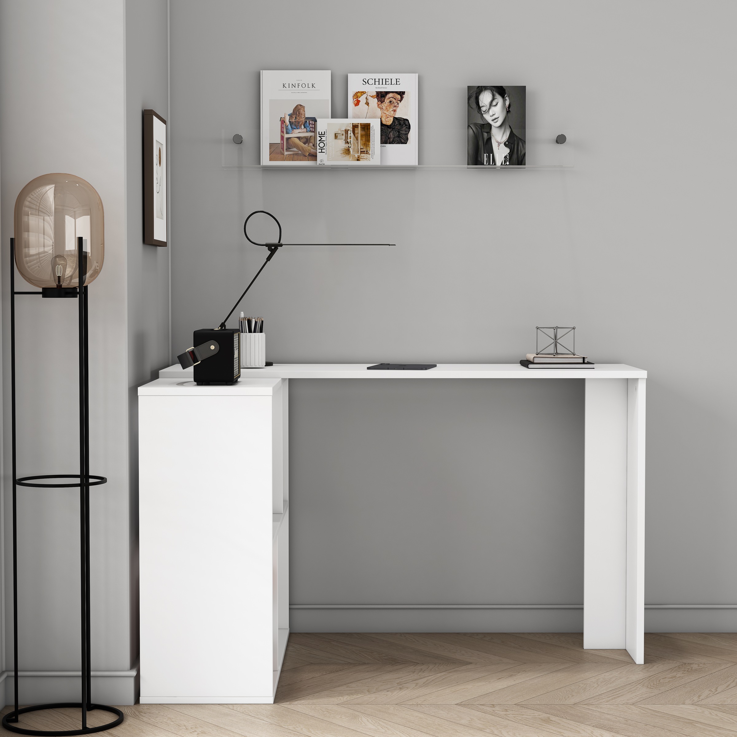 OTTO home Eckschreibtisch »Jaaron« mit vier offenen Fächern, modernes und elegantes Design