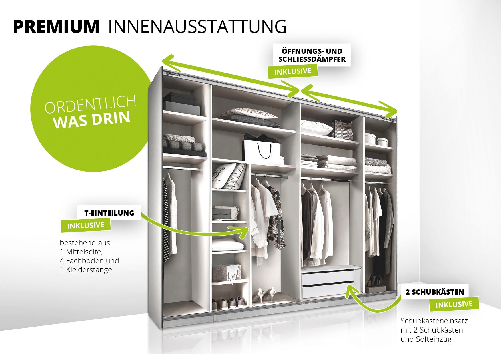 STAUD Schwebetürenschrank »Sonett 220, Made in Germany«, mit vier verschiedenen Ausstattungsvarianten