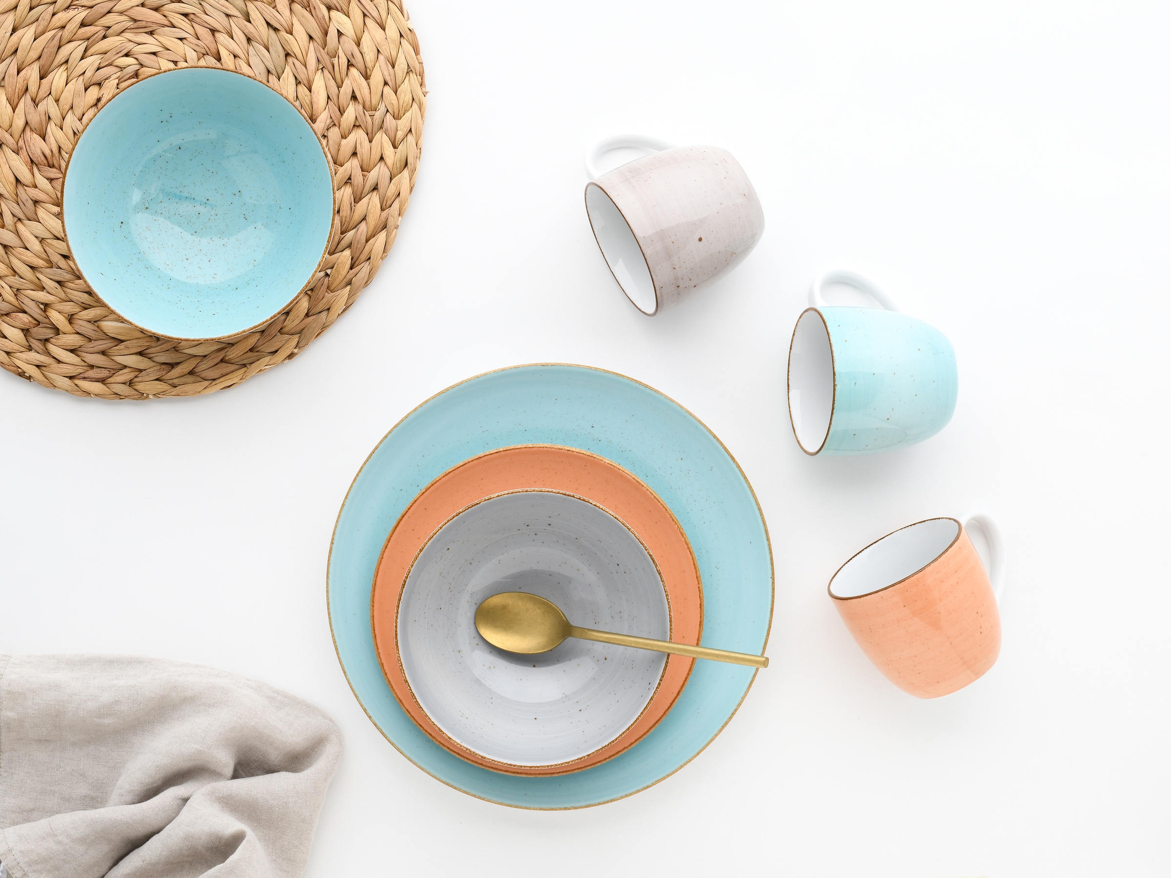 CreaTable Kombiservice »Geschirr-Set VINTAGE NATURE«, (Set, 16 tlg., Kaffeeservice und Tafelservice im Set, für 4 Personen), Service, handgemalt, gesprenkelt, 16 Teile, für 4 Personen