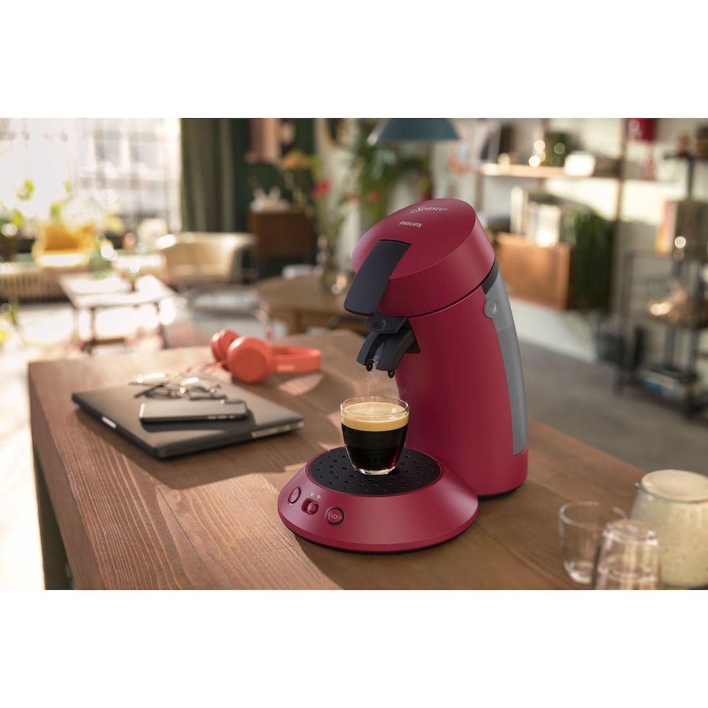 Philips Senseo Kaffeepadmaschine »Orginal Plus CSA210/90«, aus 28% recyceltem Plastik und mit 2 Kaffeespezialitäten, dunkelrot