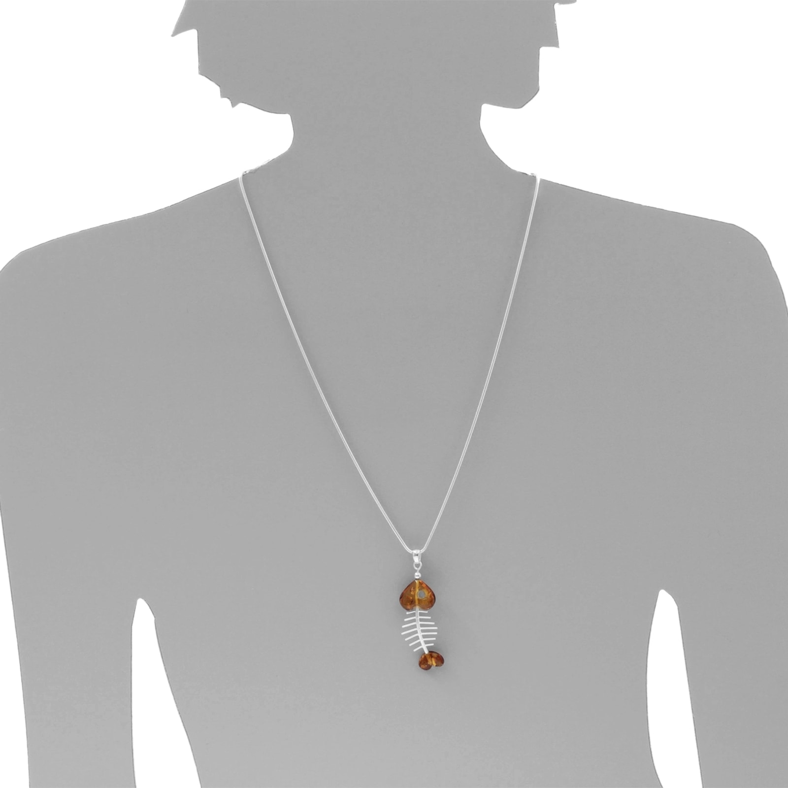OSTSEE-SCHMUCK Kette mit Anhänger »- Fisch 60 mm - Silber 925/000 - Bernstein«