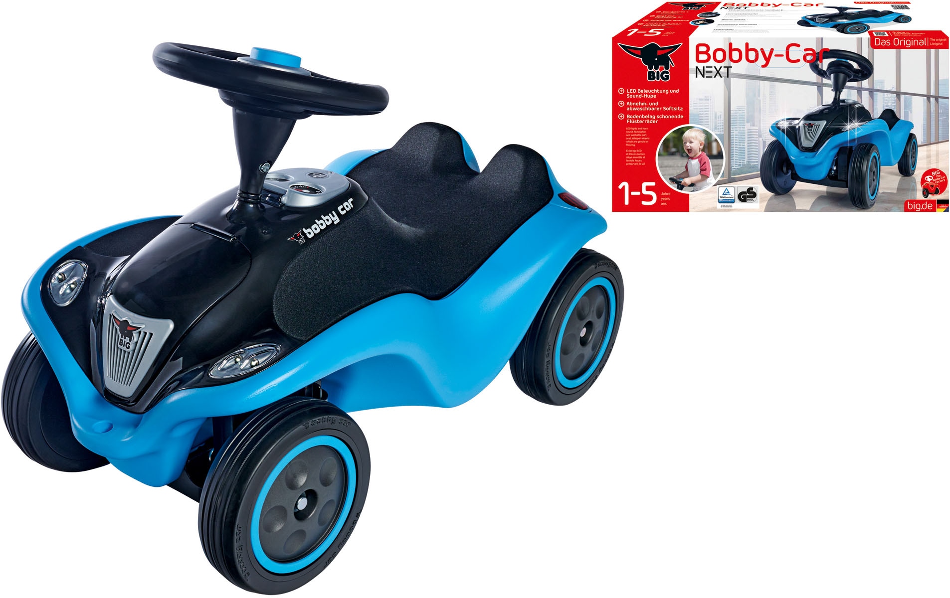 BIG Rutscherauto »BIG Bobby-Car NEXT, Blau«, mit Doppelscheinwerfern und Hupe, Made in Germany