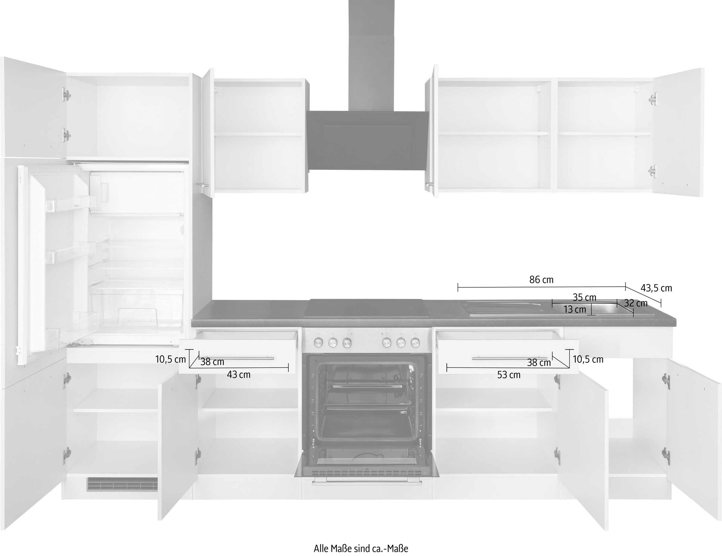 wiho Küchen Küchenzeile »Unna« ohne E-Geräte, Breite 280 cm