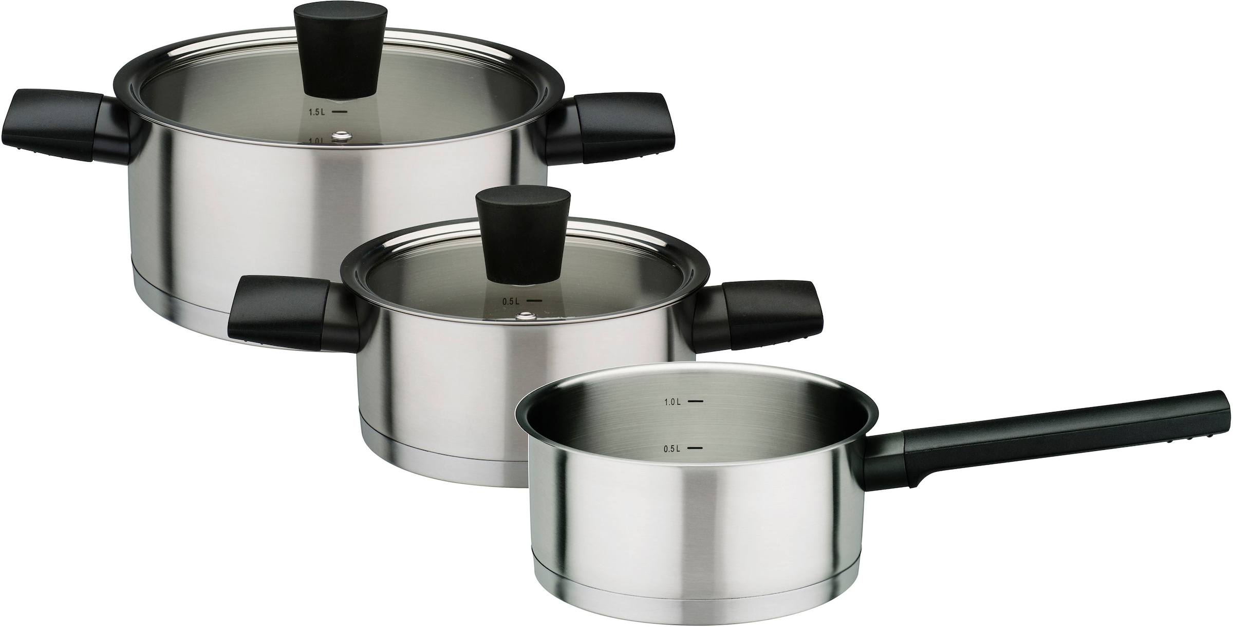 GSW Topf-Set »Novero«, Edelstahl 18/8, (Set, 5 tlg., 1 Kochtopf 16 x H 8,0 cm, 1 Kochtopf 20 x H 10 cm, 1 Kasserolle 16 cm), praktischen Literskala, Induktion