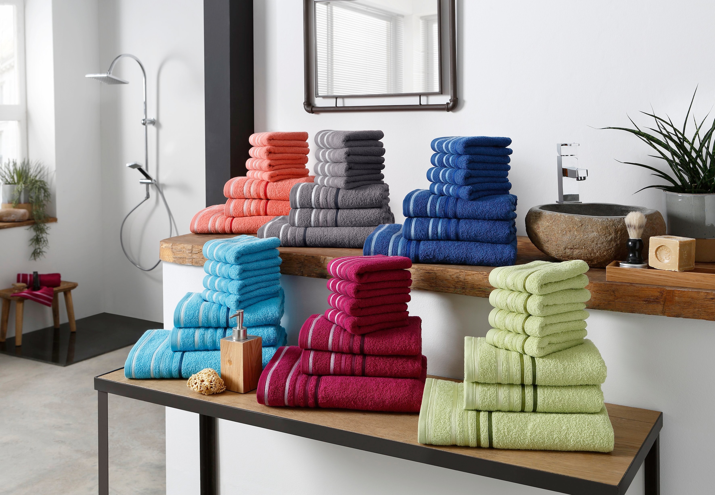 my home Handtuch Set mit »Niki«, 100% tlg., bei aus OTTO mehrfarbiger Set, Streifenbordüre, Walkfrottee, bestellen Baumwolle 7 Handtuchset