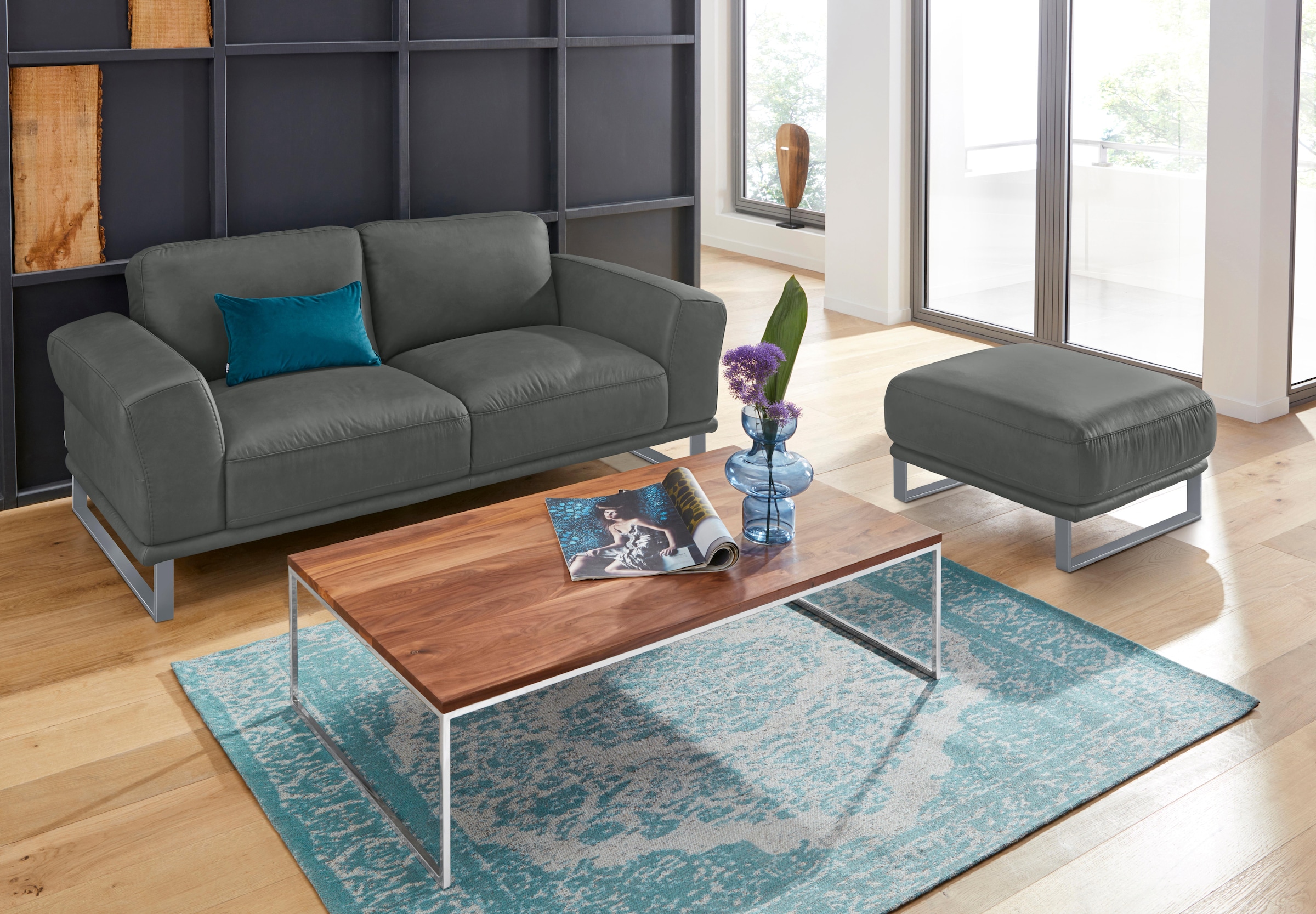 W.SCHILLIG Hocker »montanaa« mit Metallkufen in Silber matt, Breite 71 cm