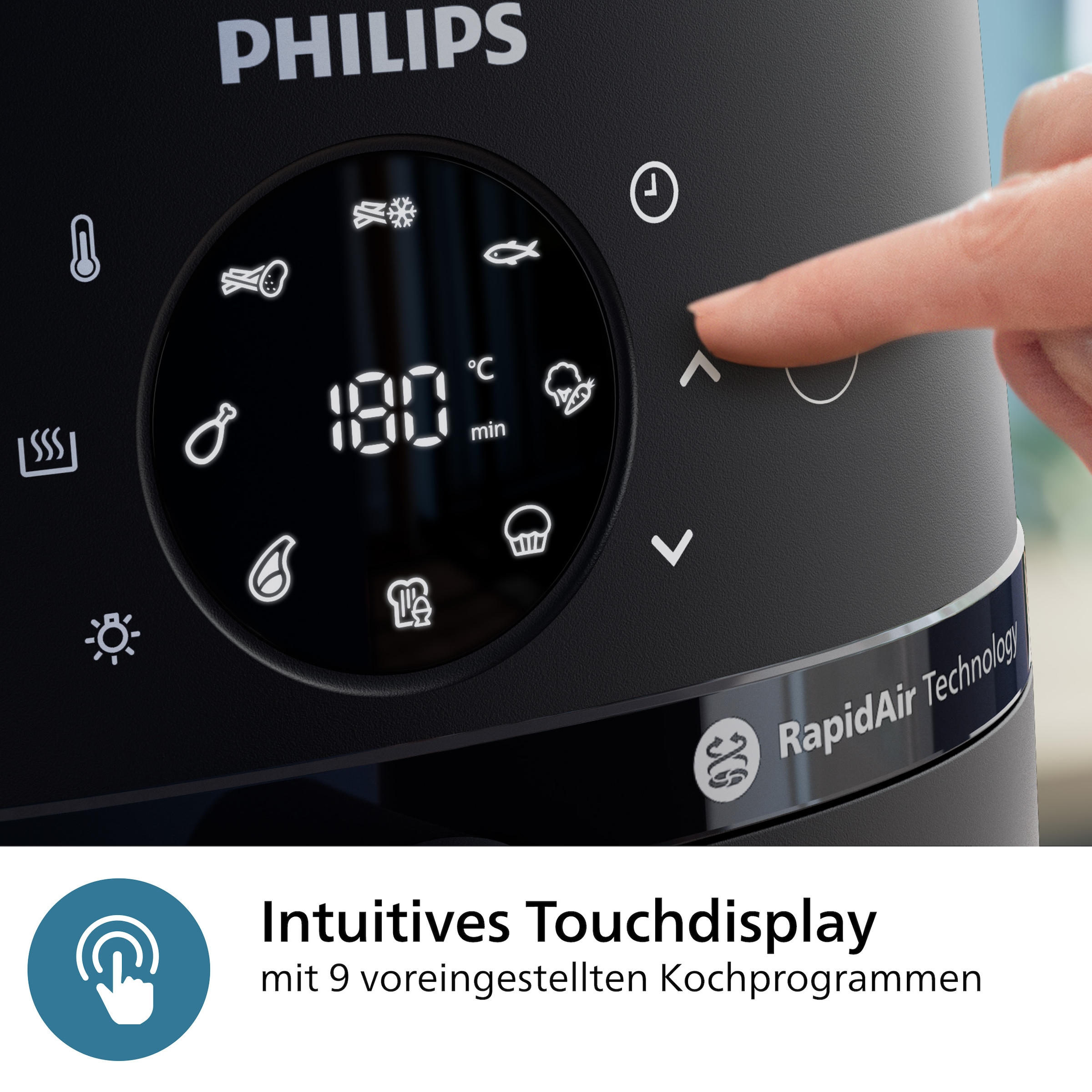Philips Heißluftfritteuse »Airfryer 2000 NA221/00, mit 4.2L, Sichtfenster«, 1500 W, RapidAir Technologie und 13 Kochfunktionen; Schwarz/Silber