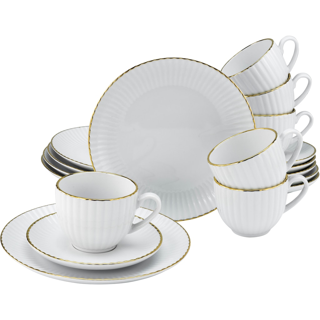 Leonique Kaffeeservice »Geschirr-Set, Service Elisetta«, (Set, 18 tlg.), Goldband, Made in Europe, 18 Teile, für 6 Personen