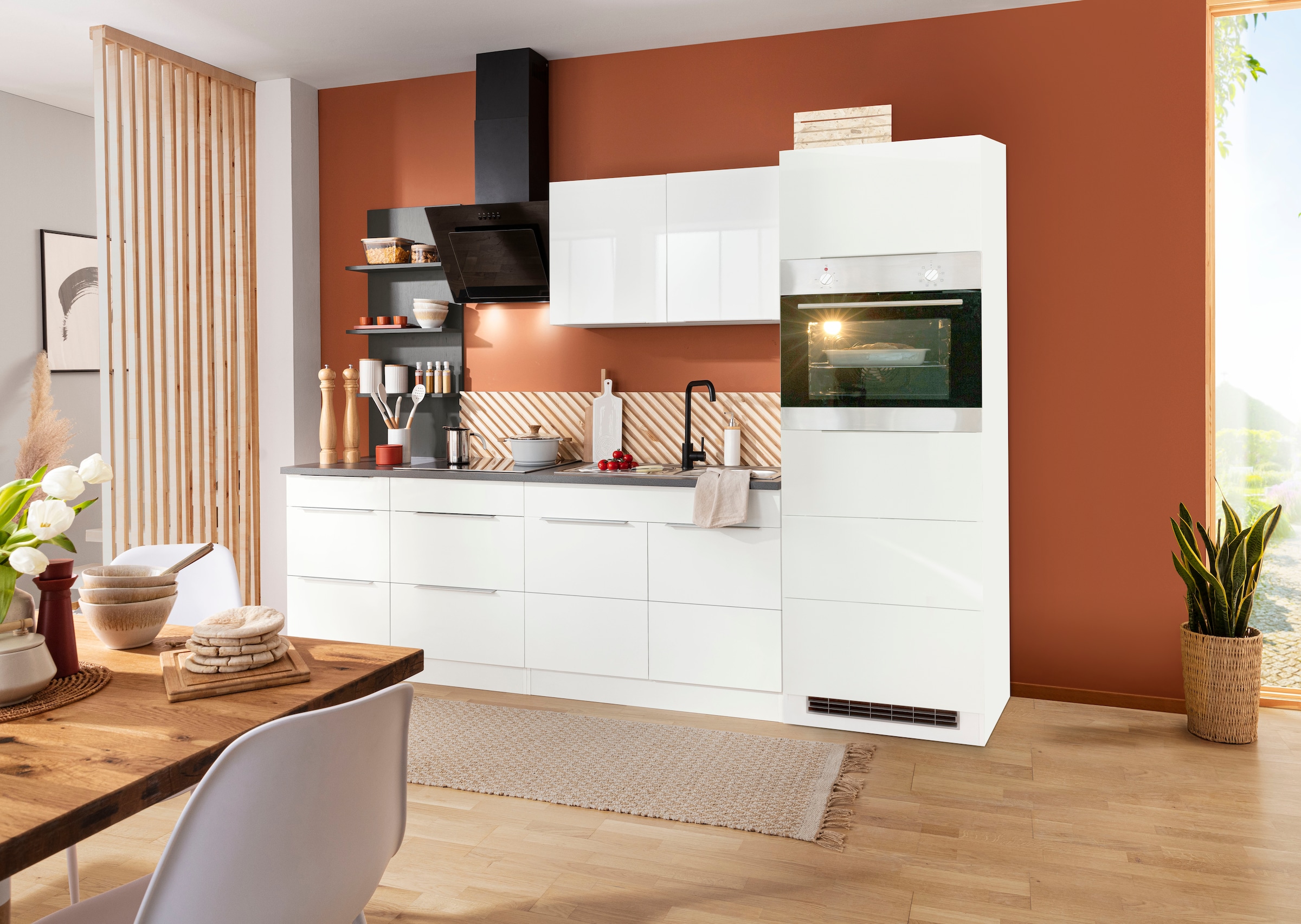 KOCHSTATION Küchenzeile »KS-Brindisi Breite 270 cm«, wahlweise mit E-Geräten und Induktion, mit MDF-Fronten und Regal