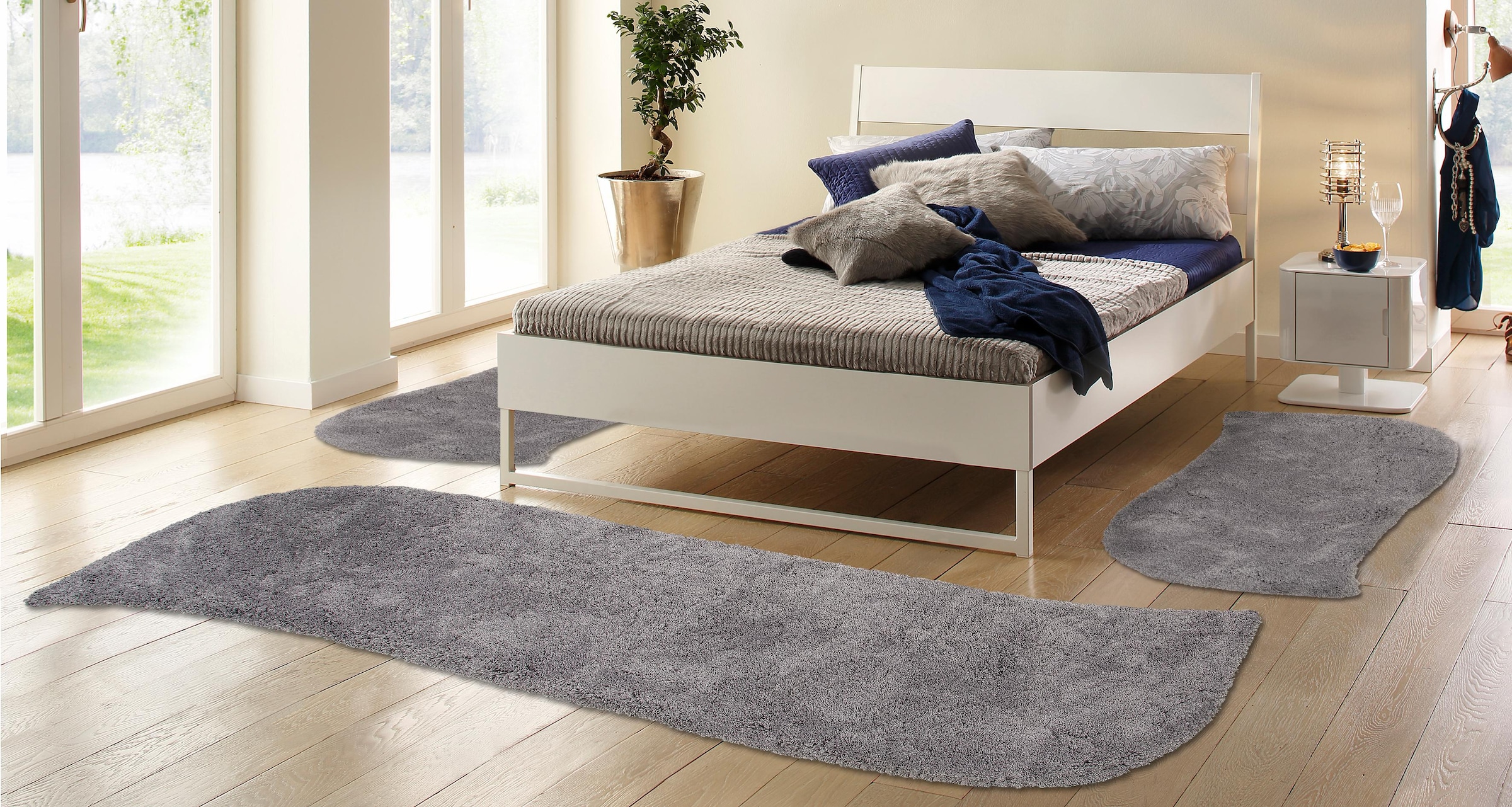 my home Hochflor-Bettumrandung »Desner«, (3 tlg.), Mikrofaser, weich, flauschig, Schlafzimmer, Bettvorleger, Läufer Set
