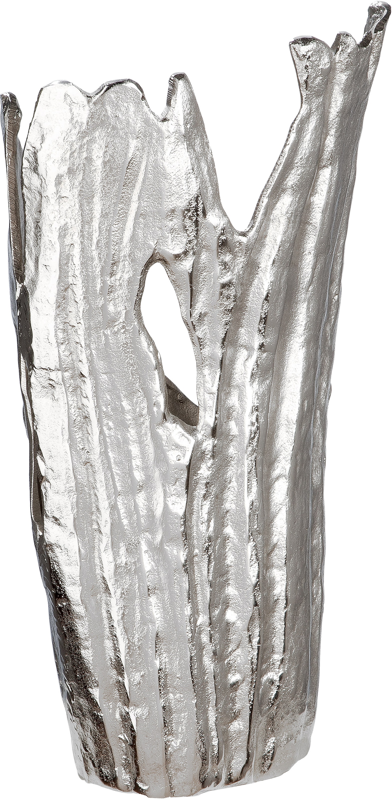 GILDE Dekovase »Vase Coralifero«, (1 St.), extravagante Form, Aluminium, silberfarbene Struktur im Antik-Finish