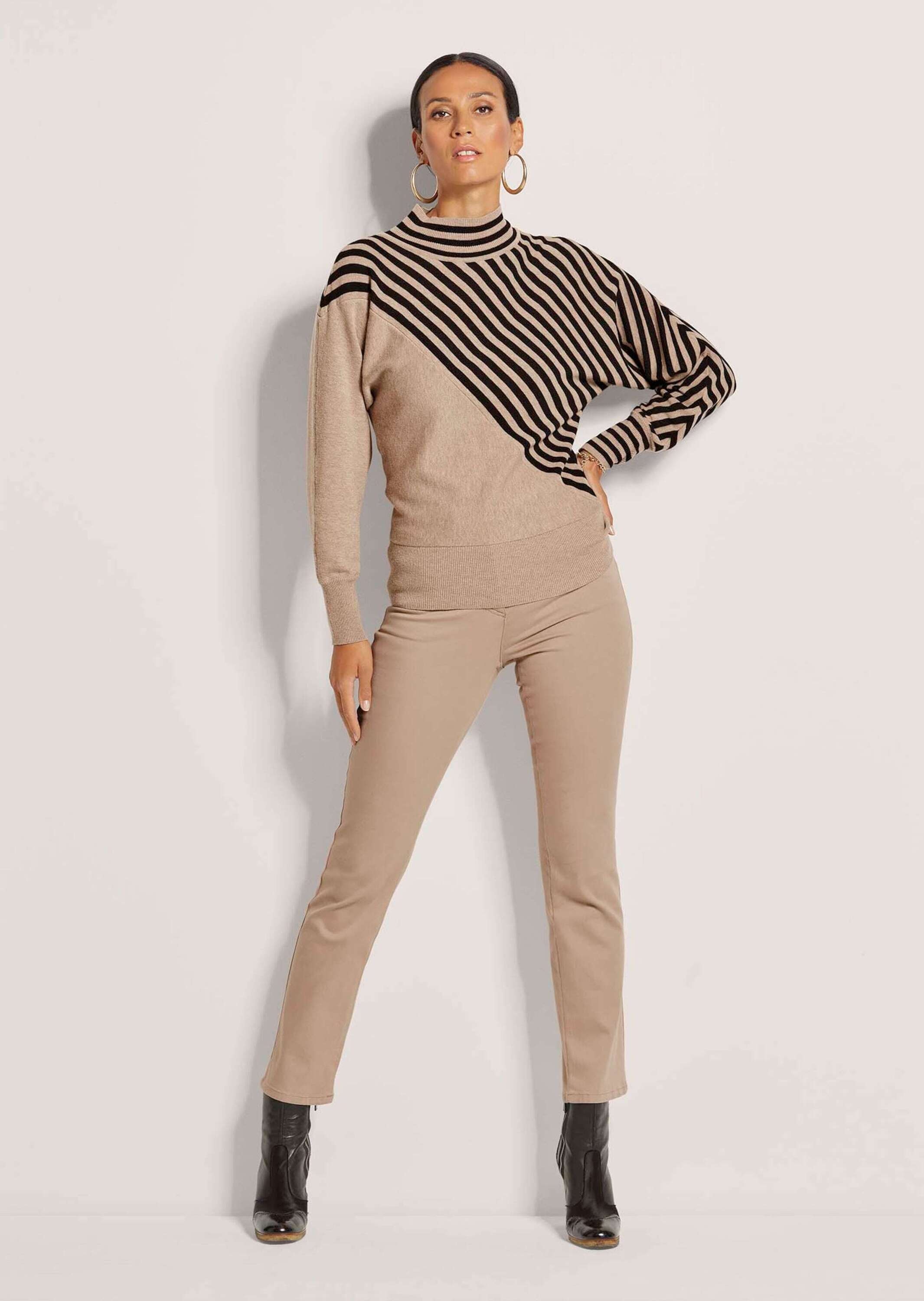 MADELEINE Longpullover »Feinstrickpullover Feinstrickpullover mit Streifenmuster« Kontrast-Ringel