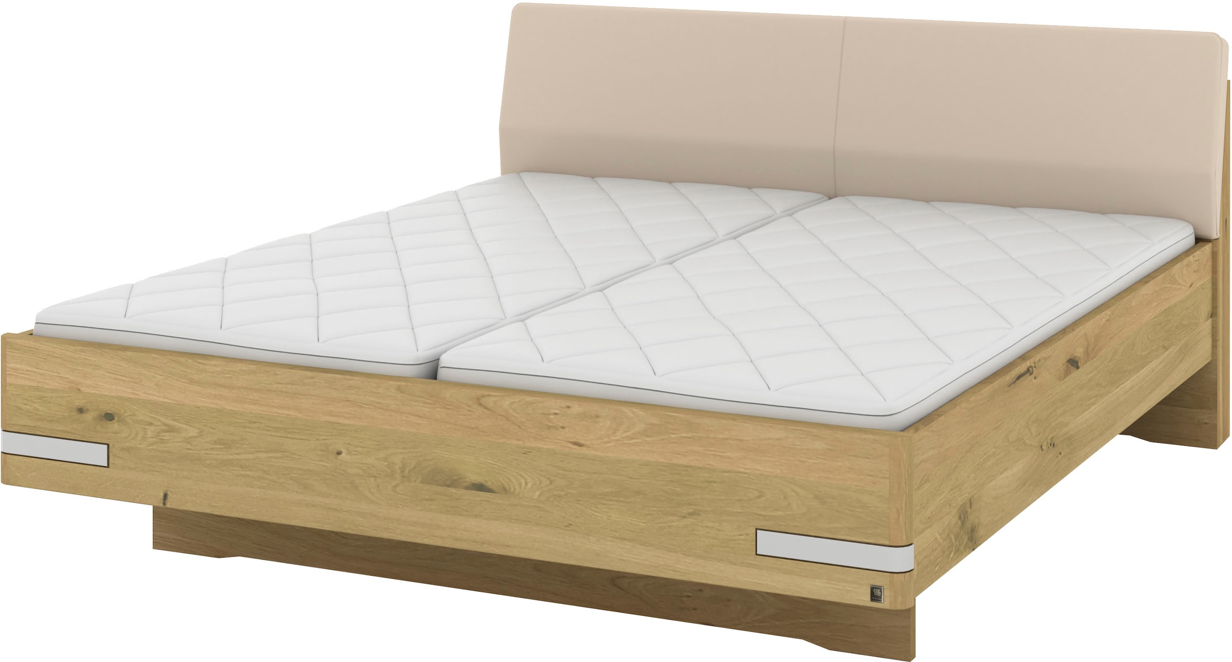 Musterring Holzbett »Savona, Bettgestell, Bettrahmen, teilmassiv Bianco-Eiche« Belastbarkeit 220 Kg, 4-fache Liegehöhenverstellung, MADE IN GERMANY,  Kopfteil Kunstleder Champagner, Details in Chrom, verschiedene Größen