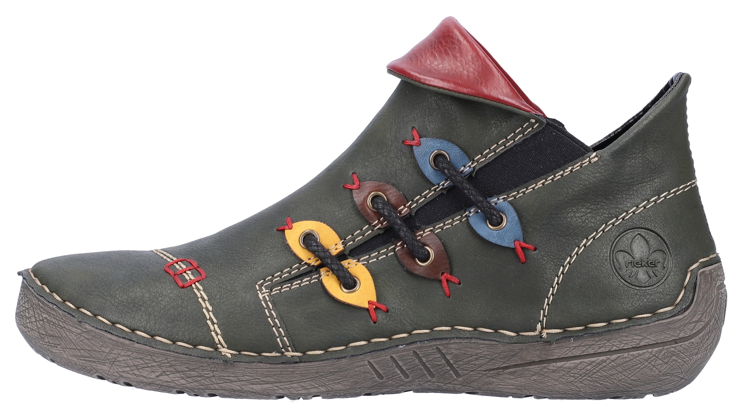 Rieker Stiefelette, Schlupfboots, Slipper mit bunten Applikationen seitlich