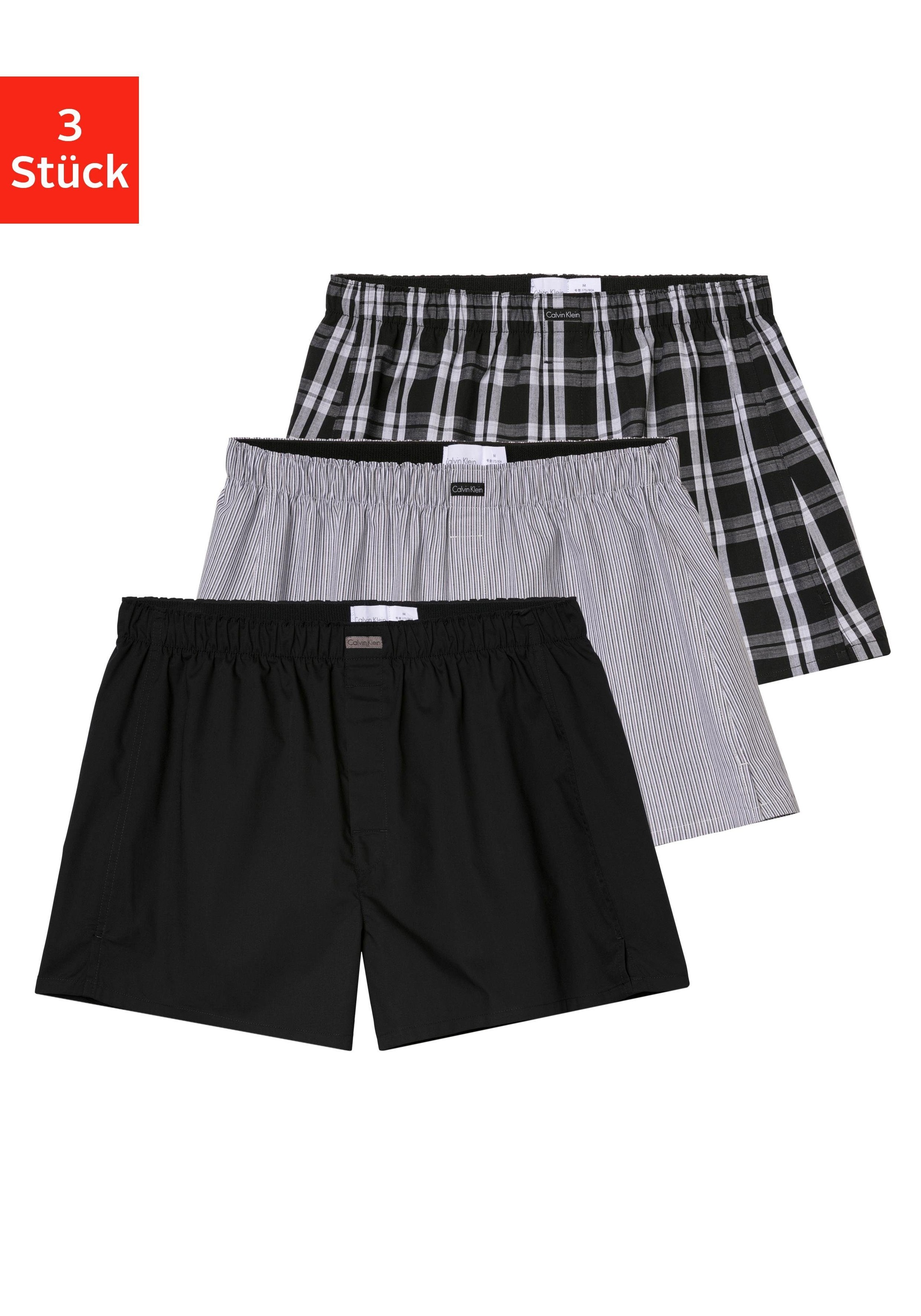 Calvin Klein Webboxer »CLASSIC FIT«, (3 St.), im kariertem, gestreiftem oder unifarbenem Design