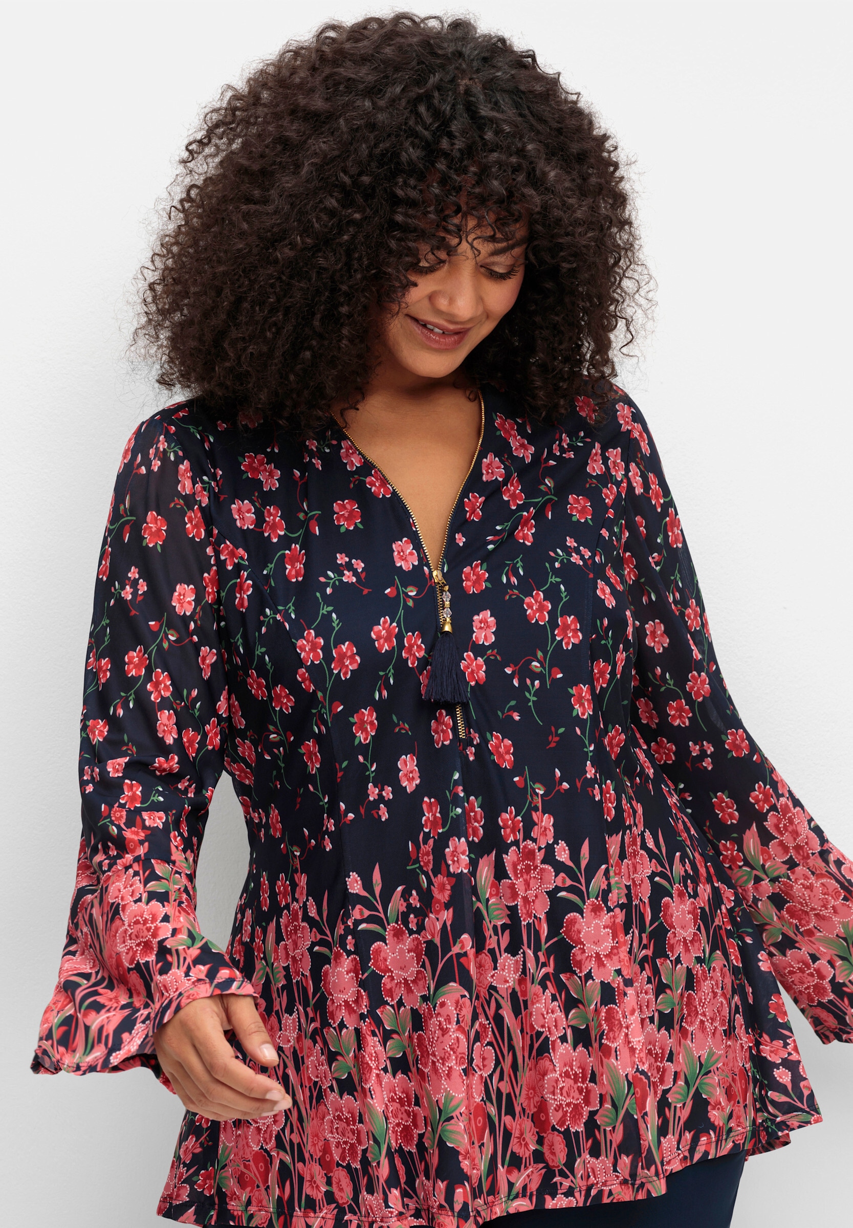 sheego by Joe Browns Longbluse »Tunika Tunika aus Mesh, mit Trompetenärmeln«