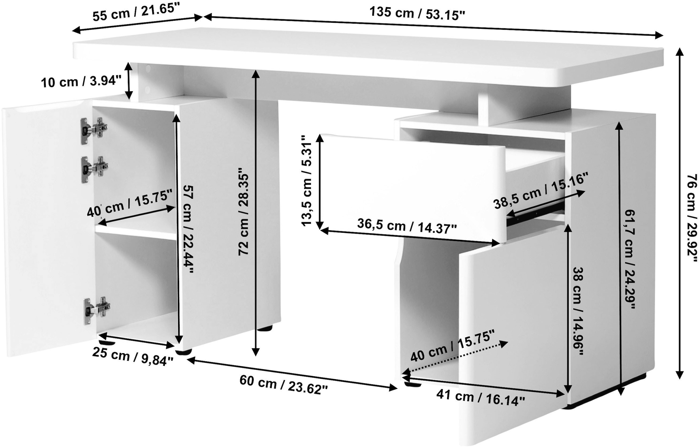 Jahnke Schreibtisch »CU-LIBRE 140«, (1 St.), Platzsparender Arbeitsplatz, mit 1 Schublade und 2 Türen, 135 cm
