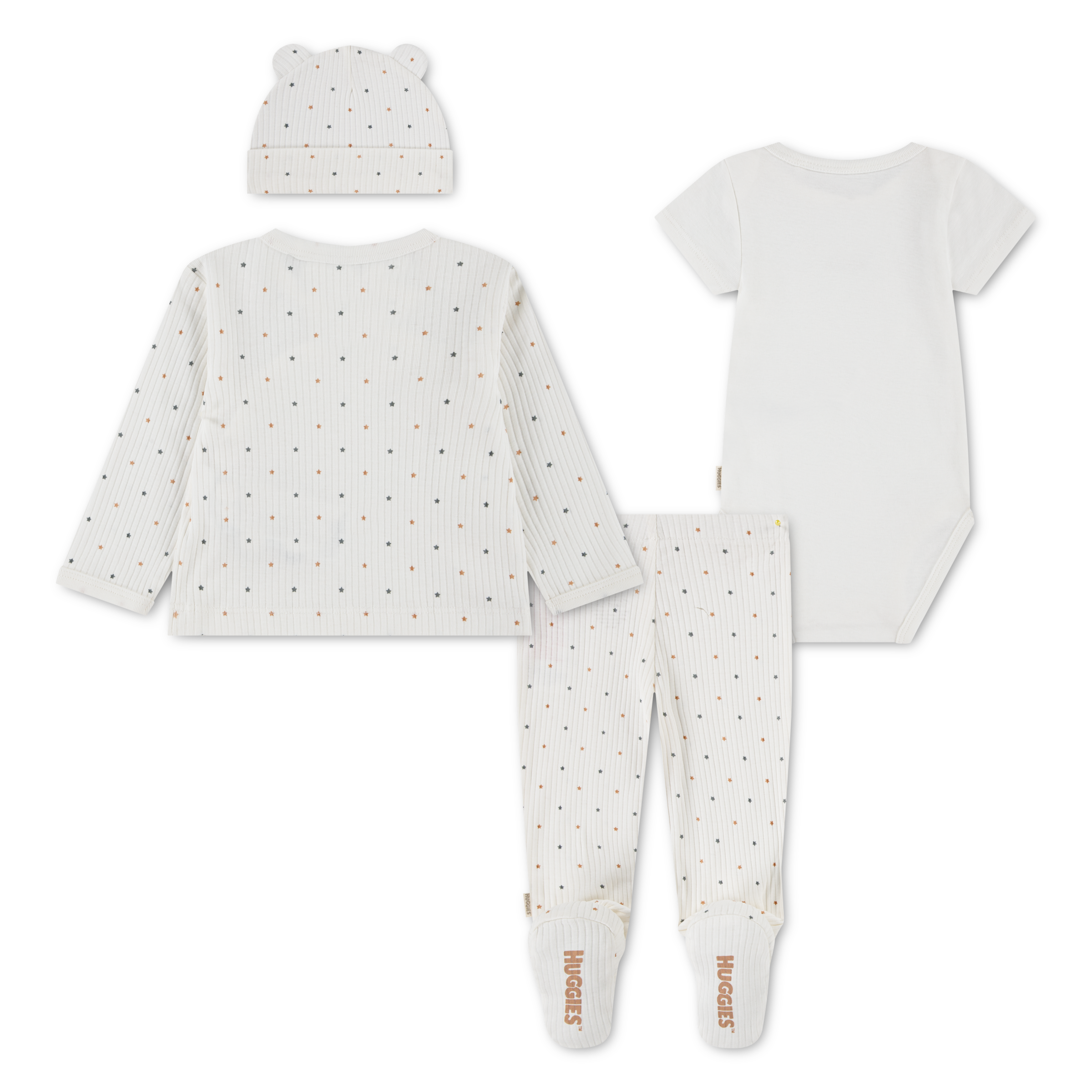 HUGGIES babywear Shirt, Hose, Jacke & Mütze »HUGN 4PC SET« Set, 4 Teile, 4 Mütze-Jäckchen-Body-Hose mit Fuss -  Alloverprint