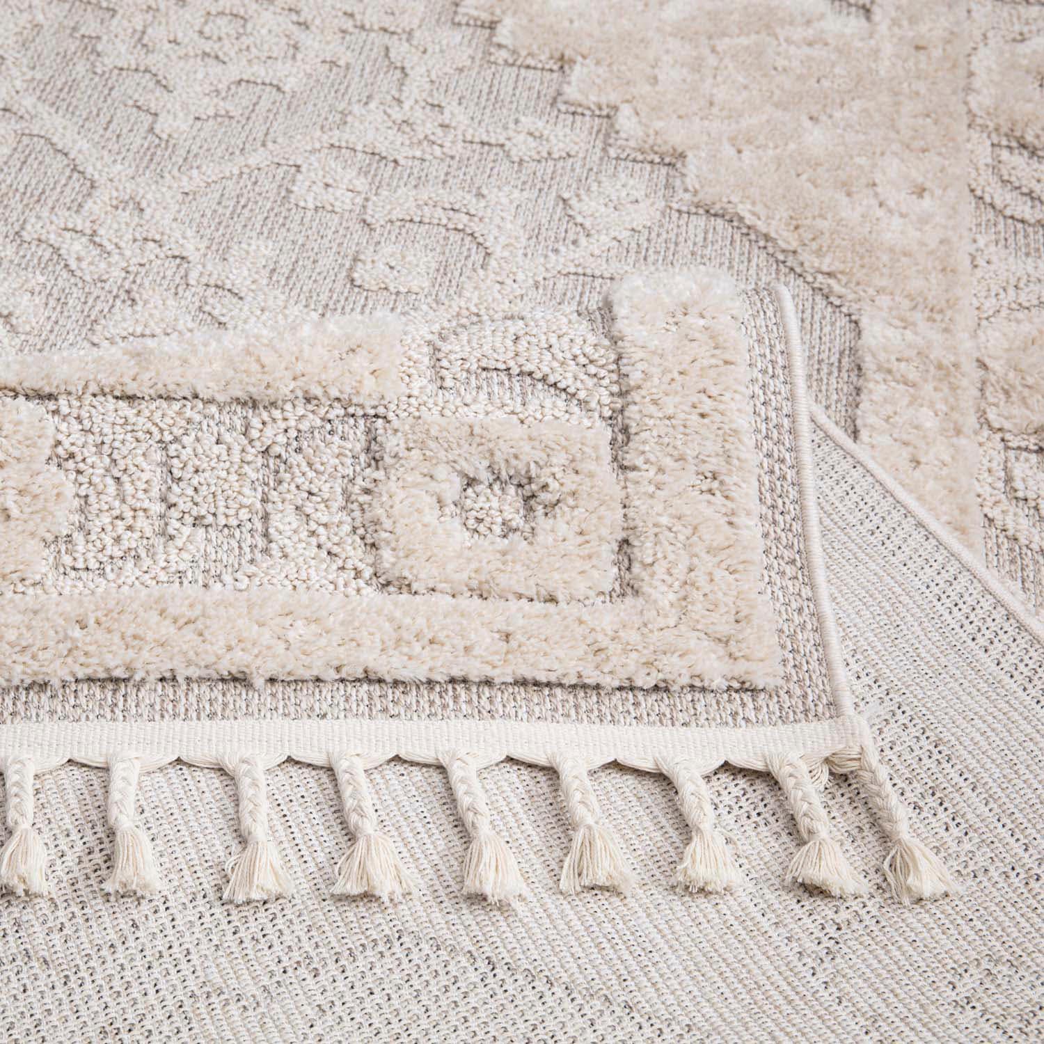 my home Hochflor-Teppich »Bjelle«, rechteckig, 20 mm Höhe, Läufer, Boho-Stil, Ornamente, Hoch Tief Struktur, mit Fransen