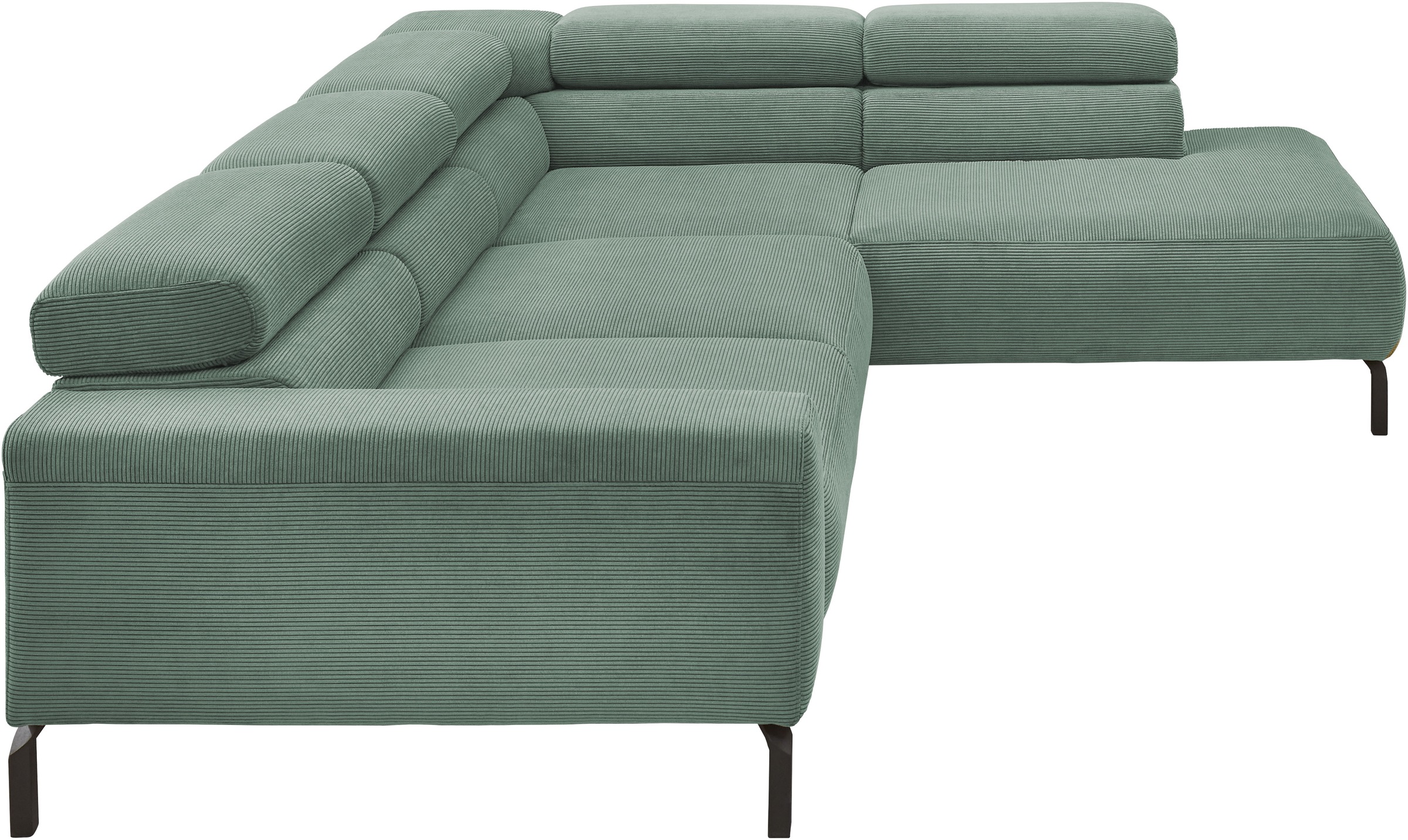 Places of Style Ecksofa »Antonelli, L-Form, inkl. Kopfteilverstellung, Breite 276 cm«, ohne Sitztiefenverstellung, in Feincord, grün