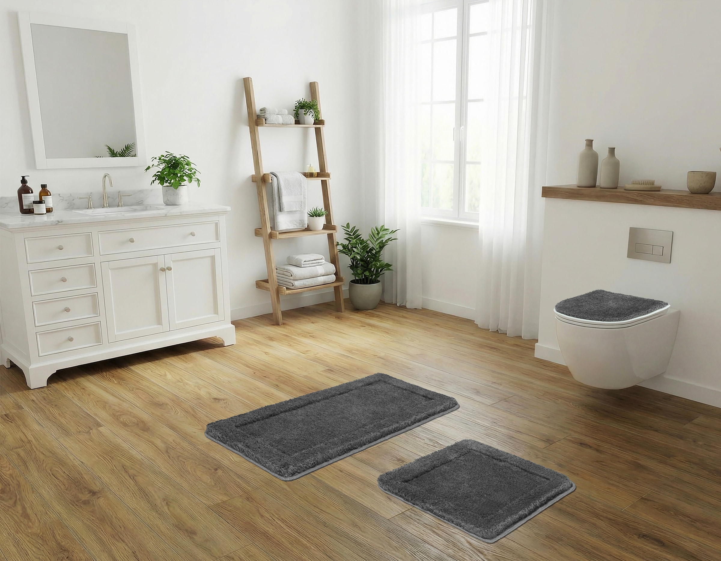 OTTO home Badematte »Sanremo mit Rahmen, Badvorleger, Badezimmer, sehr weich, Hoch-Tief« Höhe 25 mm rutschhemmend beschichtet fußbodenheizungsgeeignet | schnell trocknend Badteppich, unifarben, rechteckig und als 3-tlg. Set erhältlich