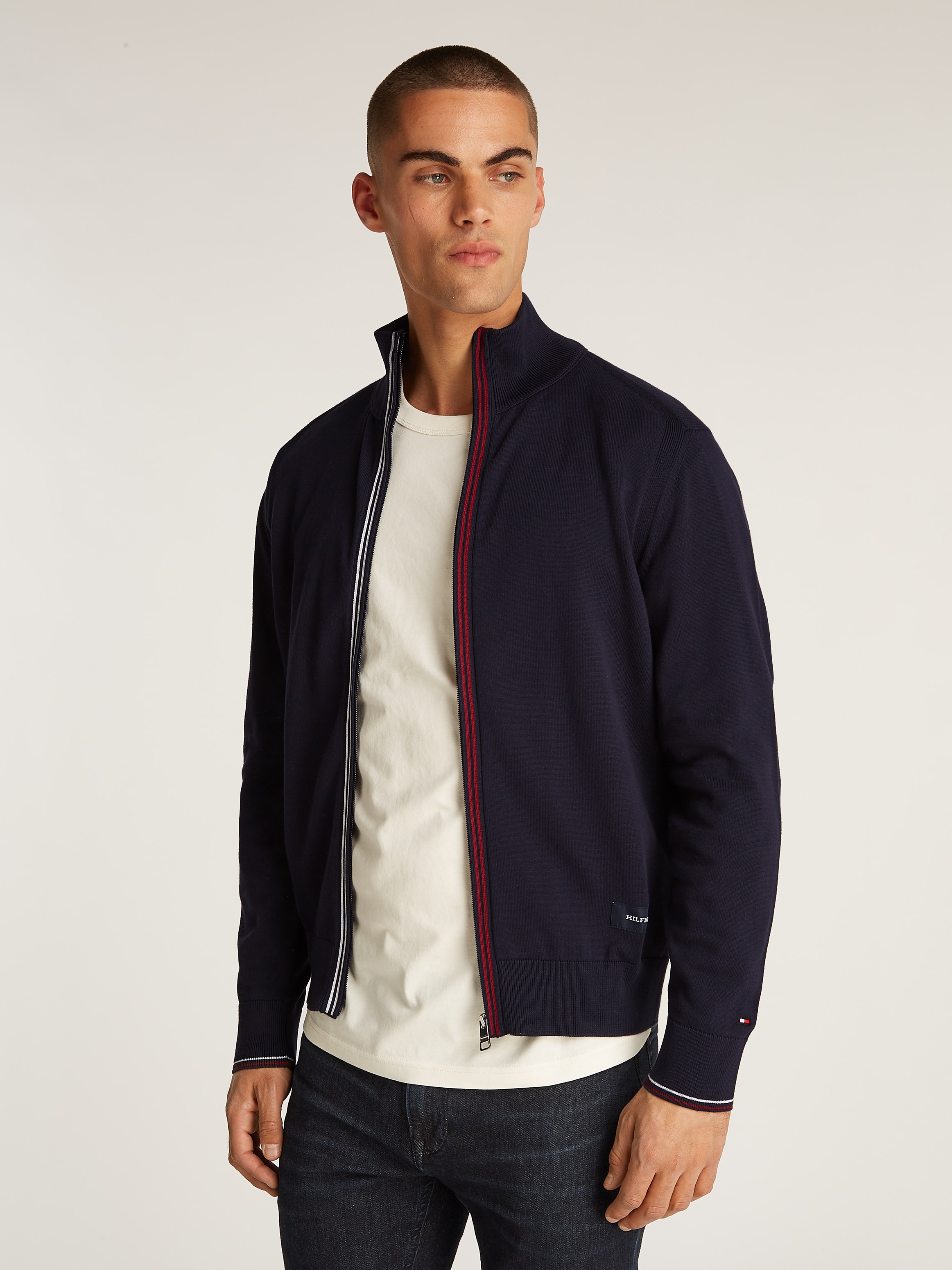 Cardigan »RWB TIPPED COTTON ZIP THROUGH«, Mit Streiefen in Tommy Farben am Reißverschluss