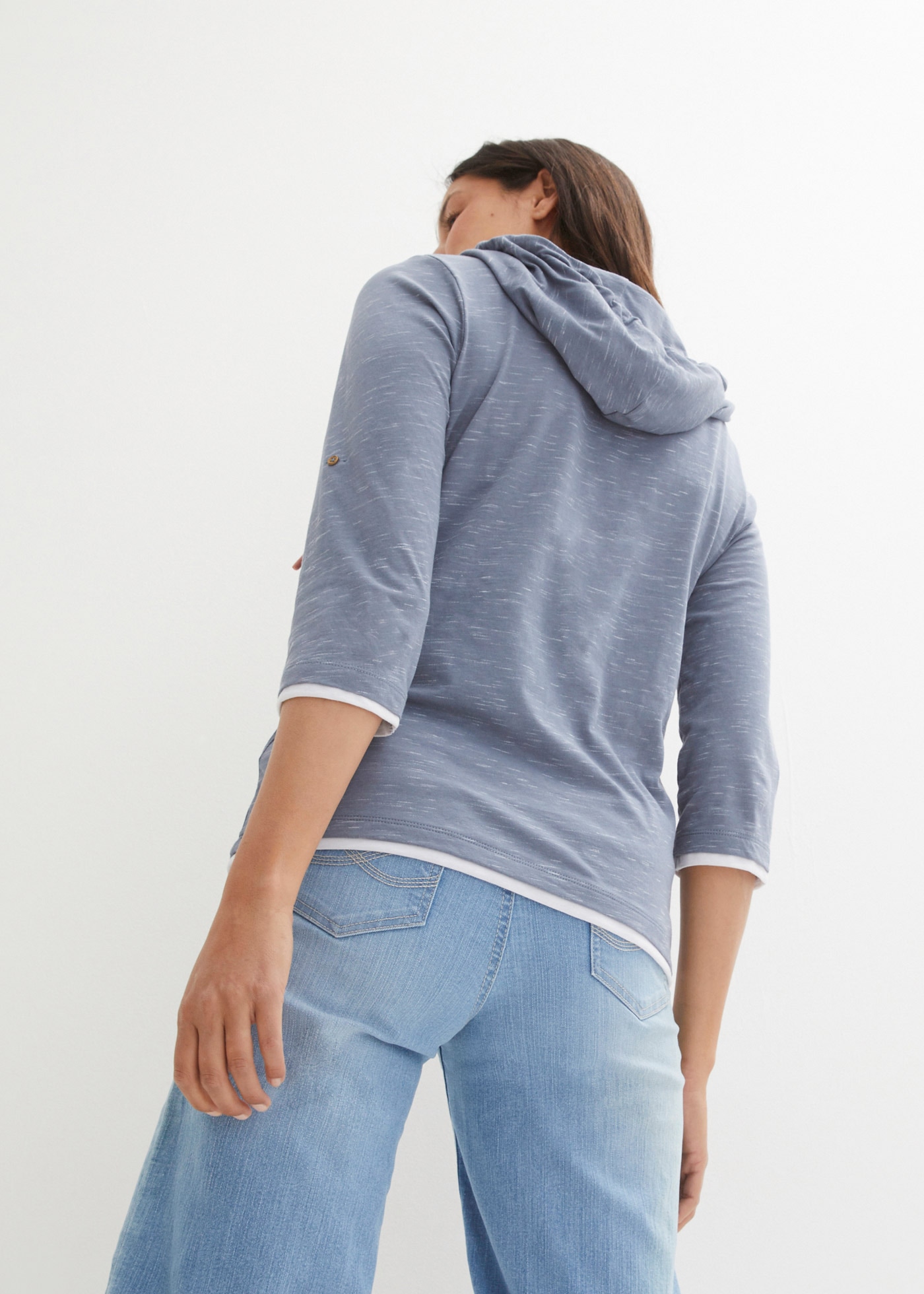 bonprix T-Shirt »Shirt mit Kapuze« 2 Stk. mit Kapuze im 2-1-Lock, in melierter Optik