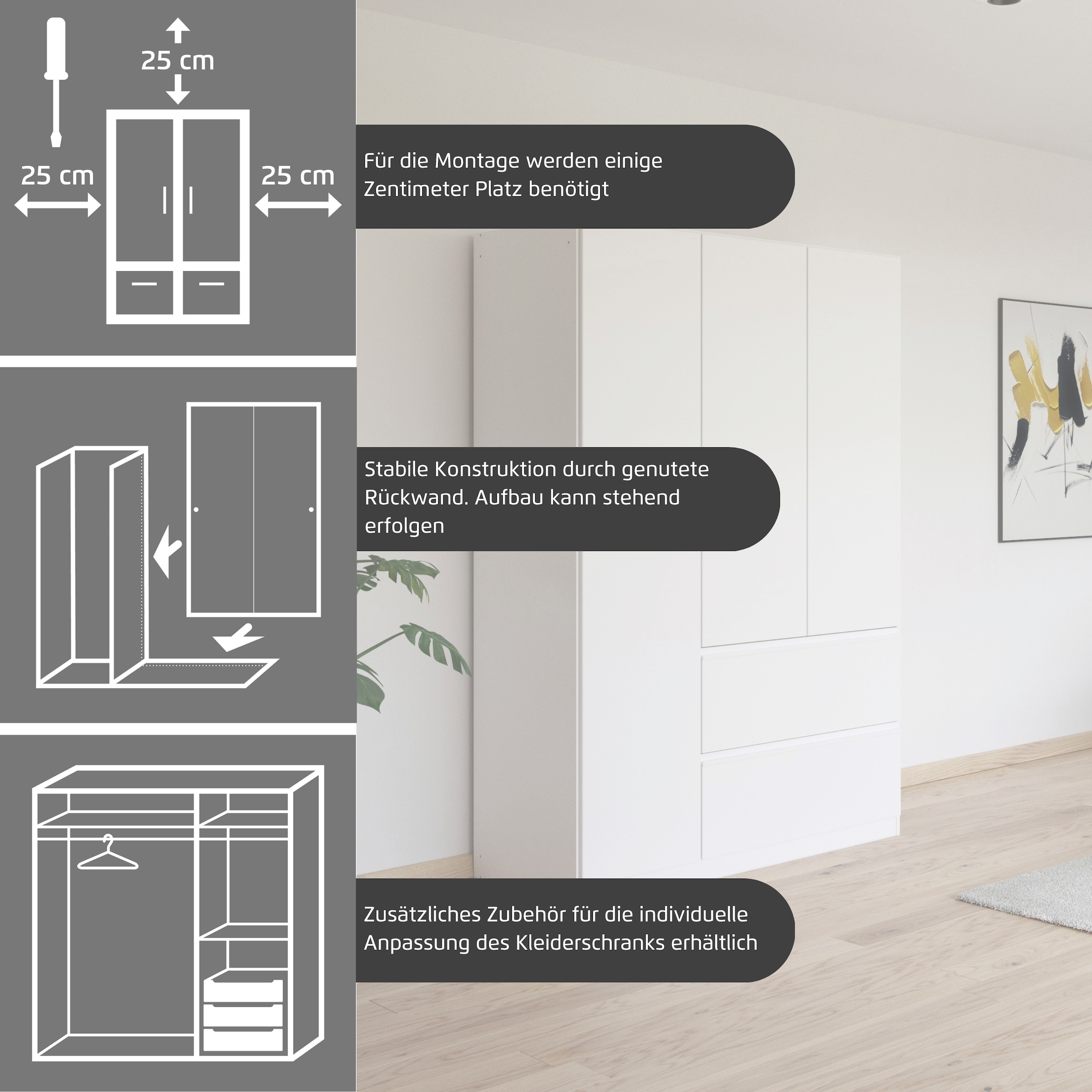 rauch Jugendzimmer-Set »Komplettzimmer Schlafzimmer-Set (5-St.) Jugendzimmer-Set JOEL« Set, Bett 90x200 oder 140x200 cm, Ausstattungspakete BASIC/CLASSIC/PREMIUM, 5 Stk. tlg.