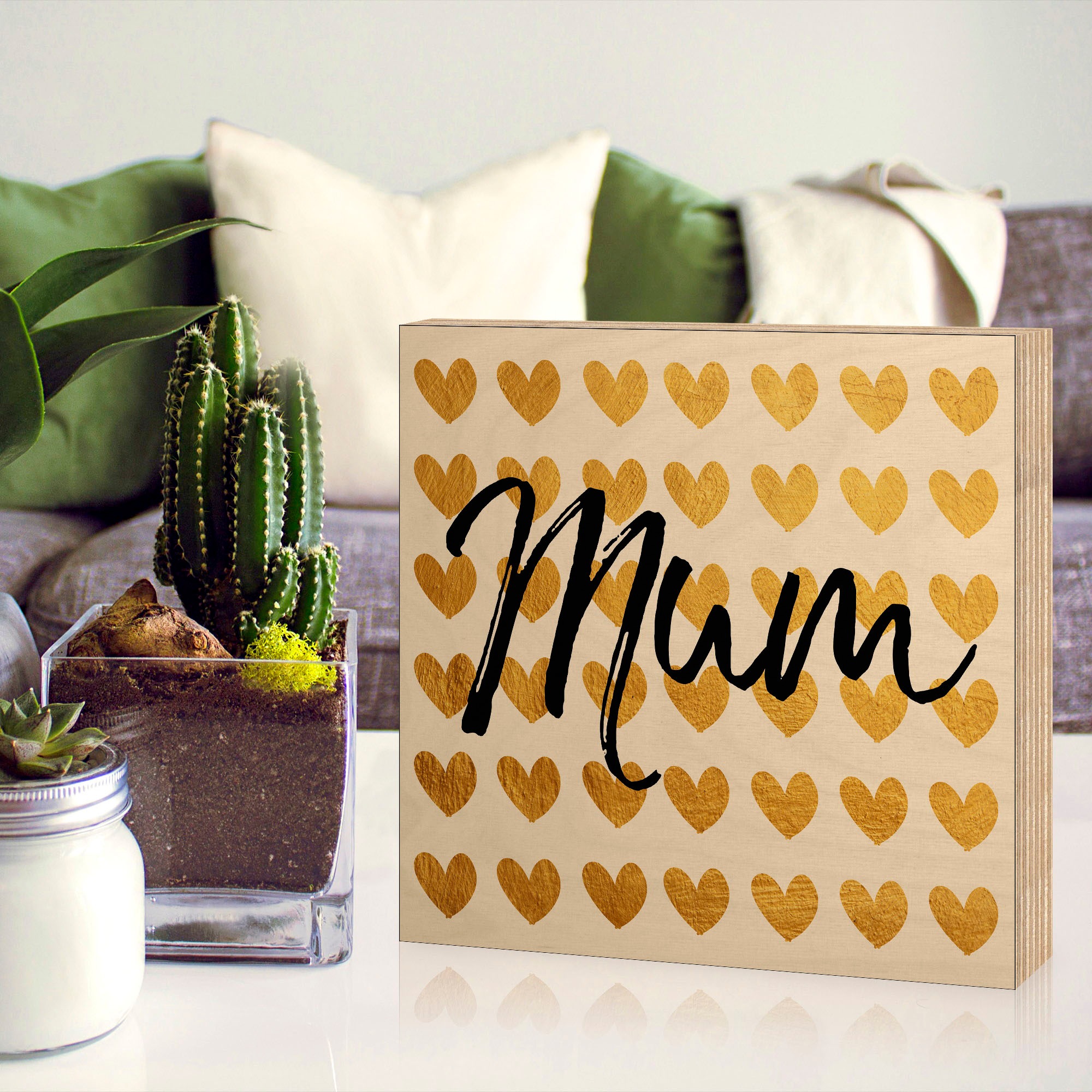 Artland Holzbild »Goldene Herzen für Mama«, Sprüche & Texte, (1 St.)