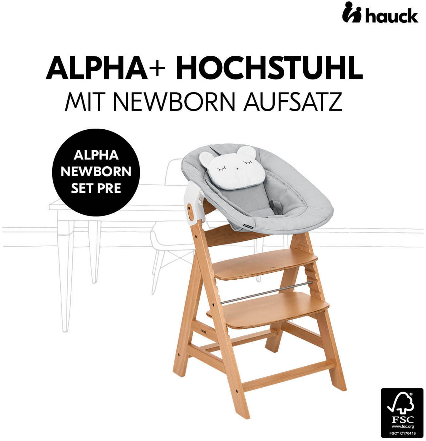 Hauck Hochstuhl »Alpha Newborn Set, Nature Grey«, mit Newborn Aufsatz; FSC® - schützt Wald - weltweit