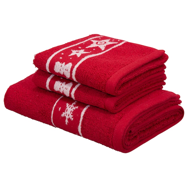 my home Handtuch Set »Weihnachten«, Set, 3 tlg., Walkfrottee, mit Sternen &  Bordüre, weihnachtliches Handtuchset, 100% Baumwolle kaufen bei OTTO