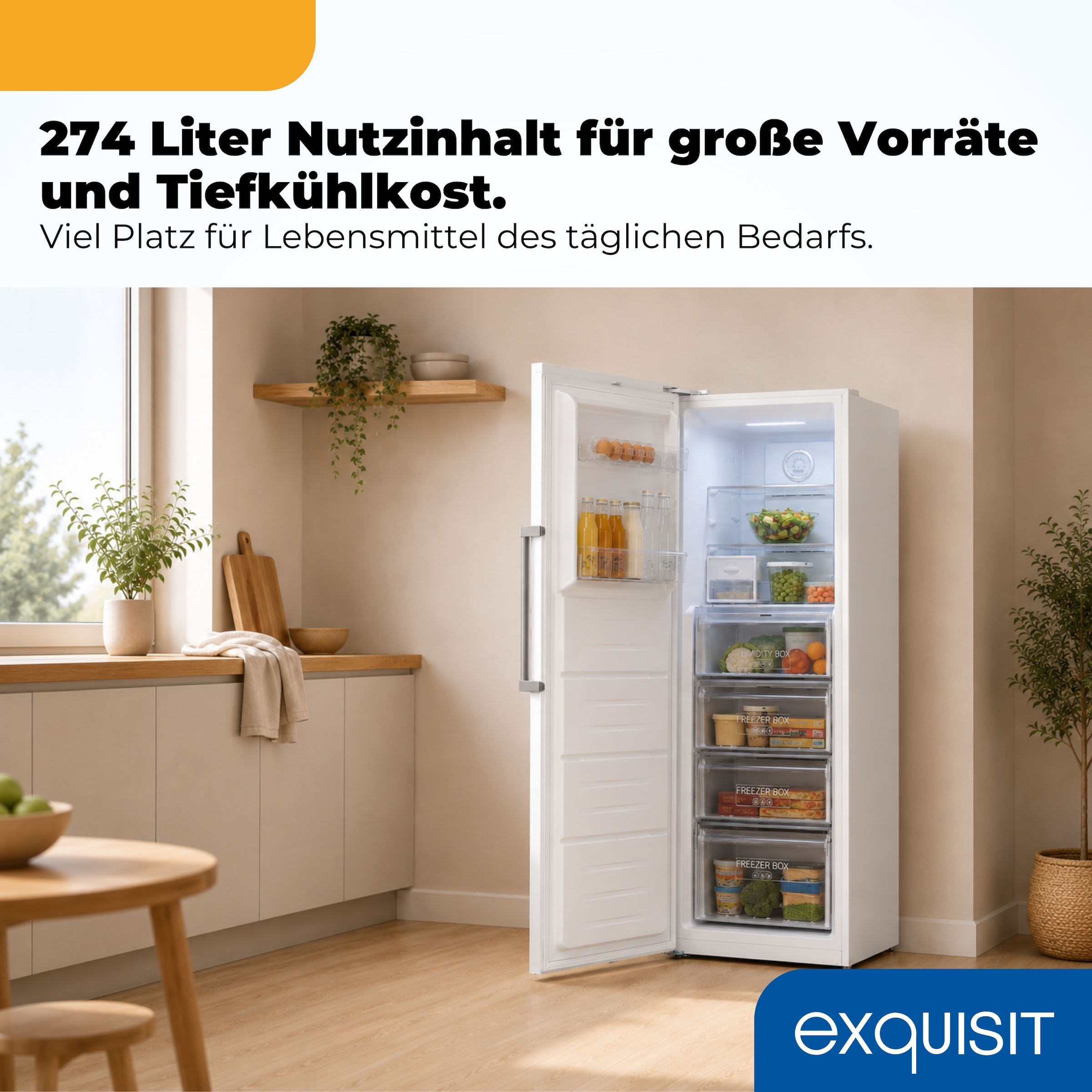 exquisit Gefrierschrank »GS295-NF-H-040C weiss« 185 cm hoch 60 cm breit Viel Platz, starke Gefrierleistung & No Frost für eisfreies Gefrieren