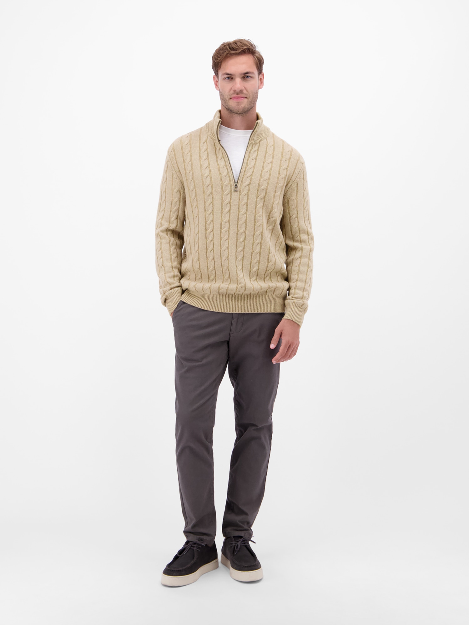 LERROS Strickpullover »Troyer mit Zopfmuster - Klassik trifft Coolness«