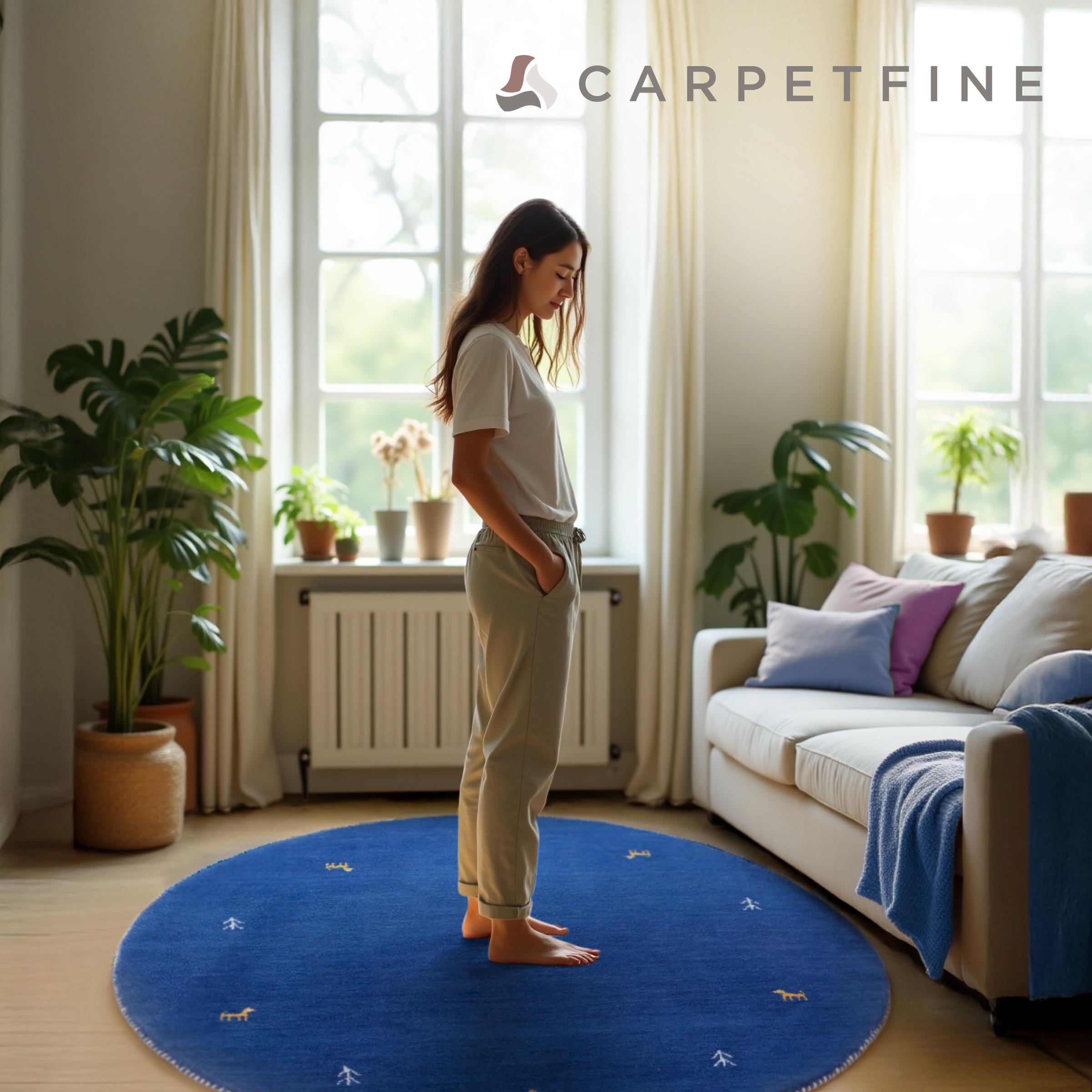 carpetfine Wollteppich »Gabbeh Uni« rund 15 mm Höhe reine Wolle handgewebt, Gabbeh Tiermotiv warmes Raumklima viele Größen