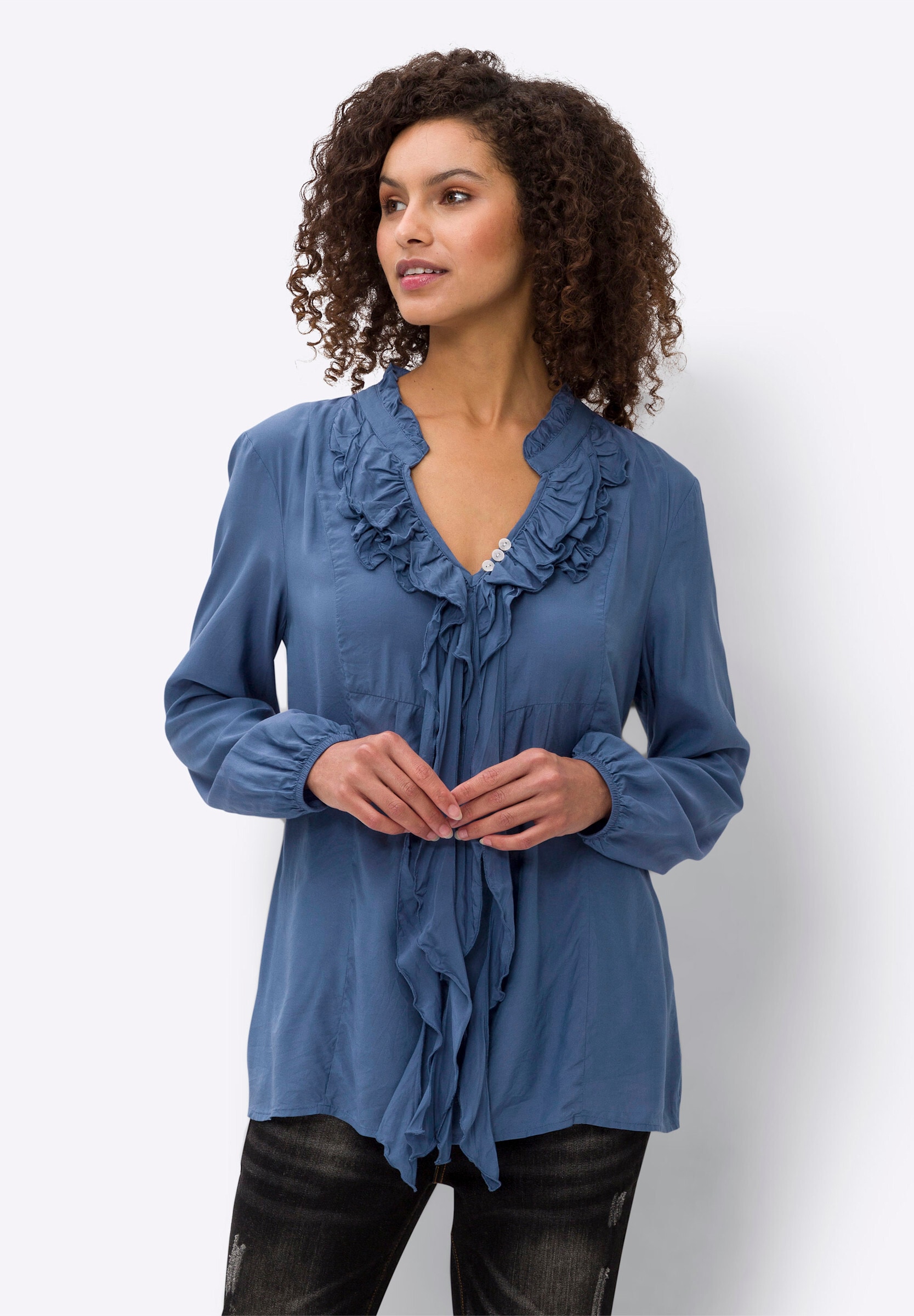 heine Rüschenbluse »Bluse Volantbluse mit mattem Glanz«