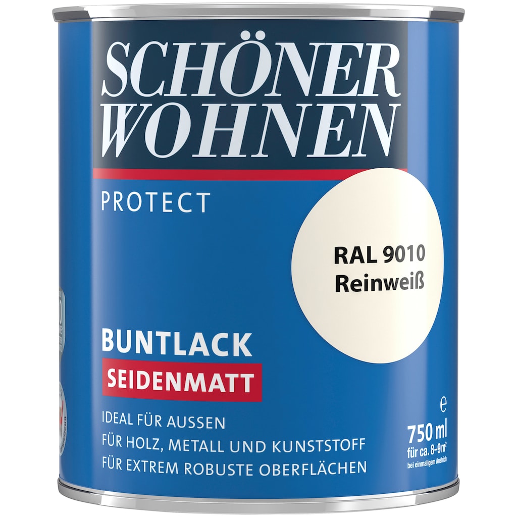 SCHÖNER WOHNEN FARBE Lack »Protect Buntlack«, 750 ml, reinweiß RAL 9010, seidenmatt, ideal für außen