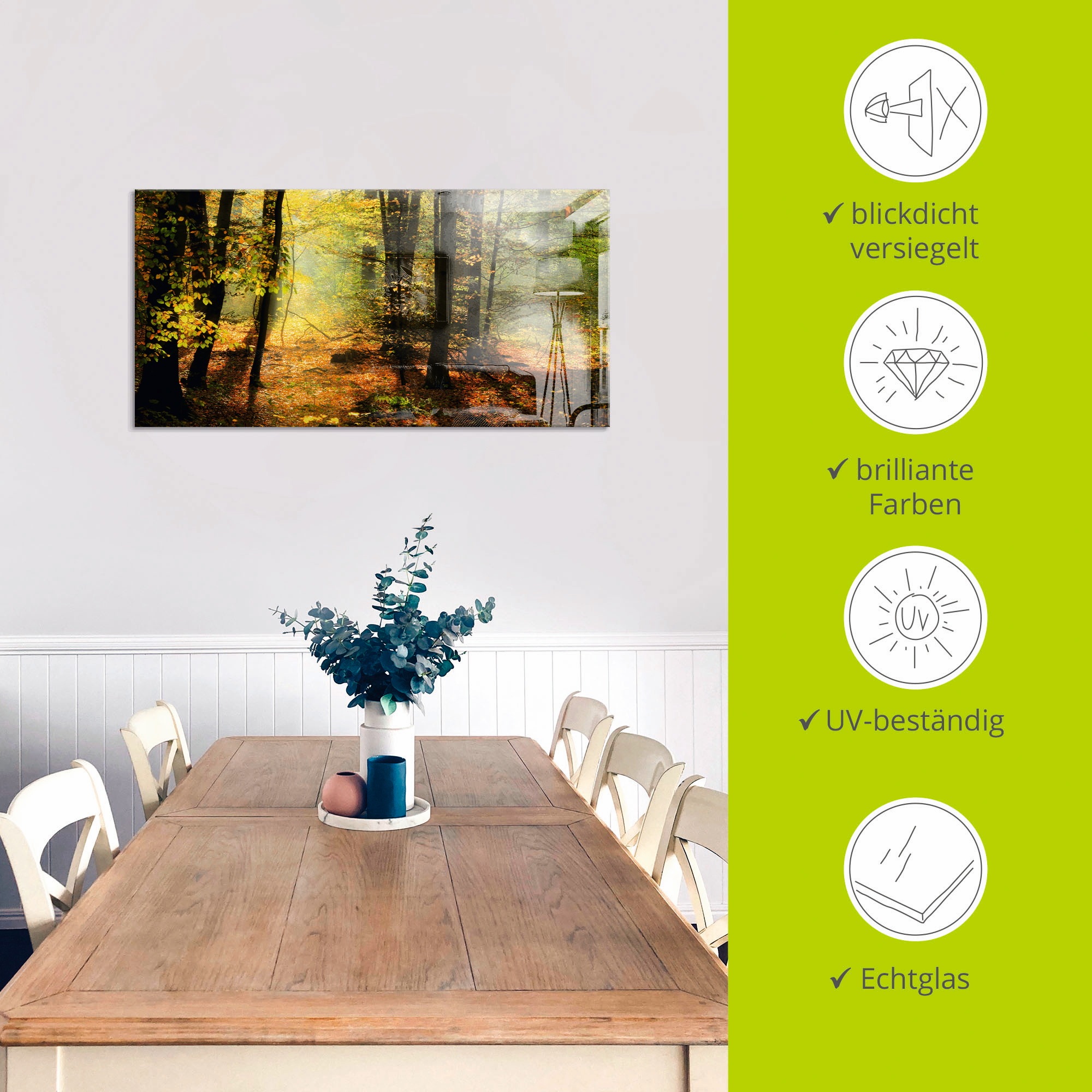 Artland Glasbild »Herbstlicht im Wald«, Wald, (1 St.), in verschiedenen Größen