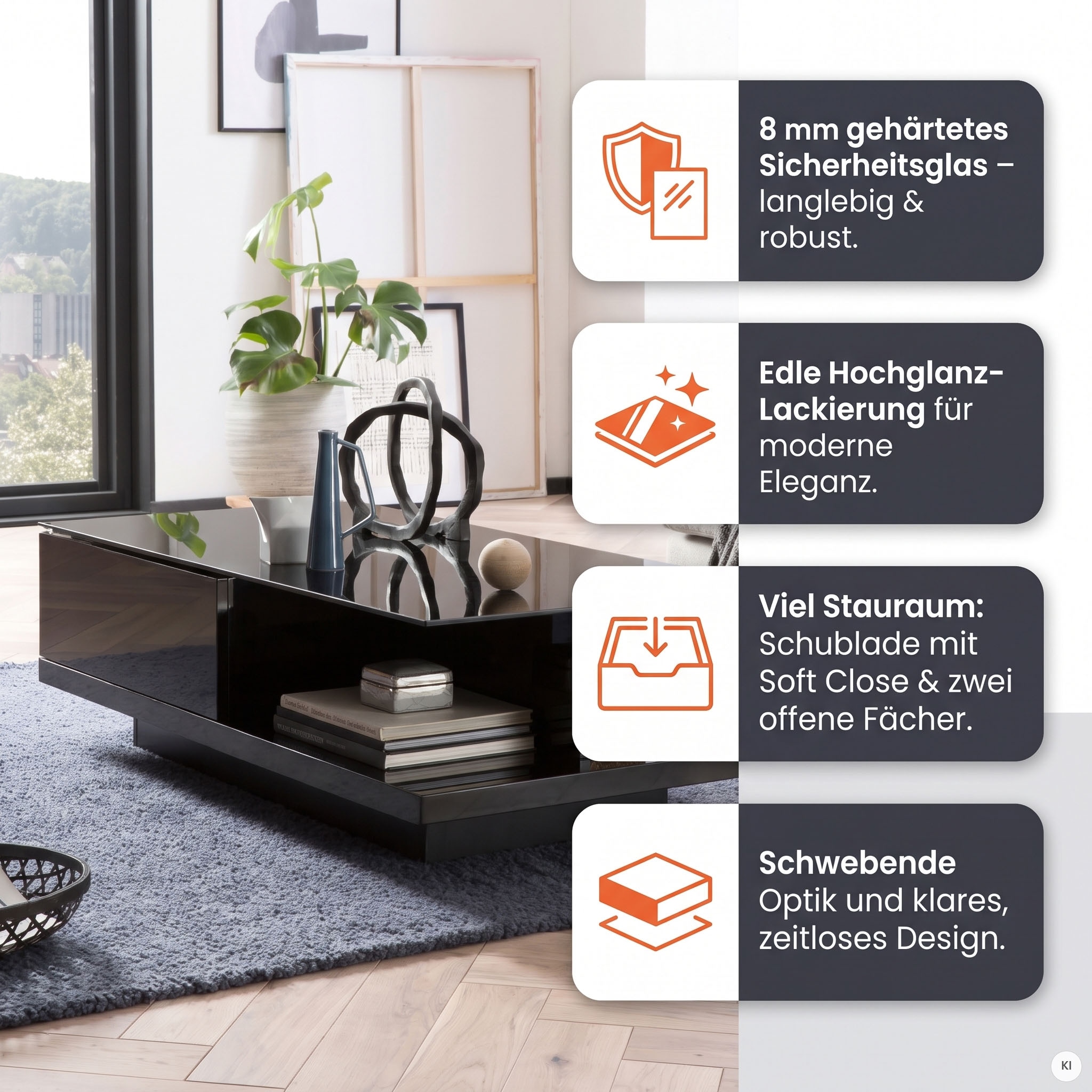 SalesFever Couchtisch »im minimalistischen Stil« Elegante Tischplatte aus robustem Kristallglas