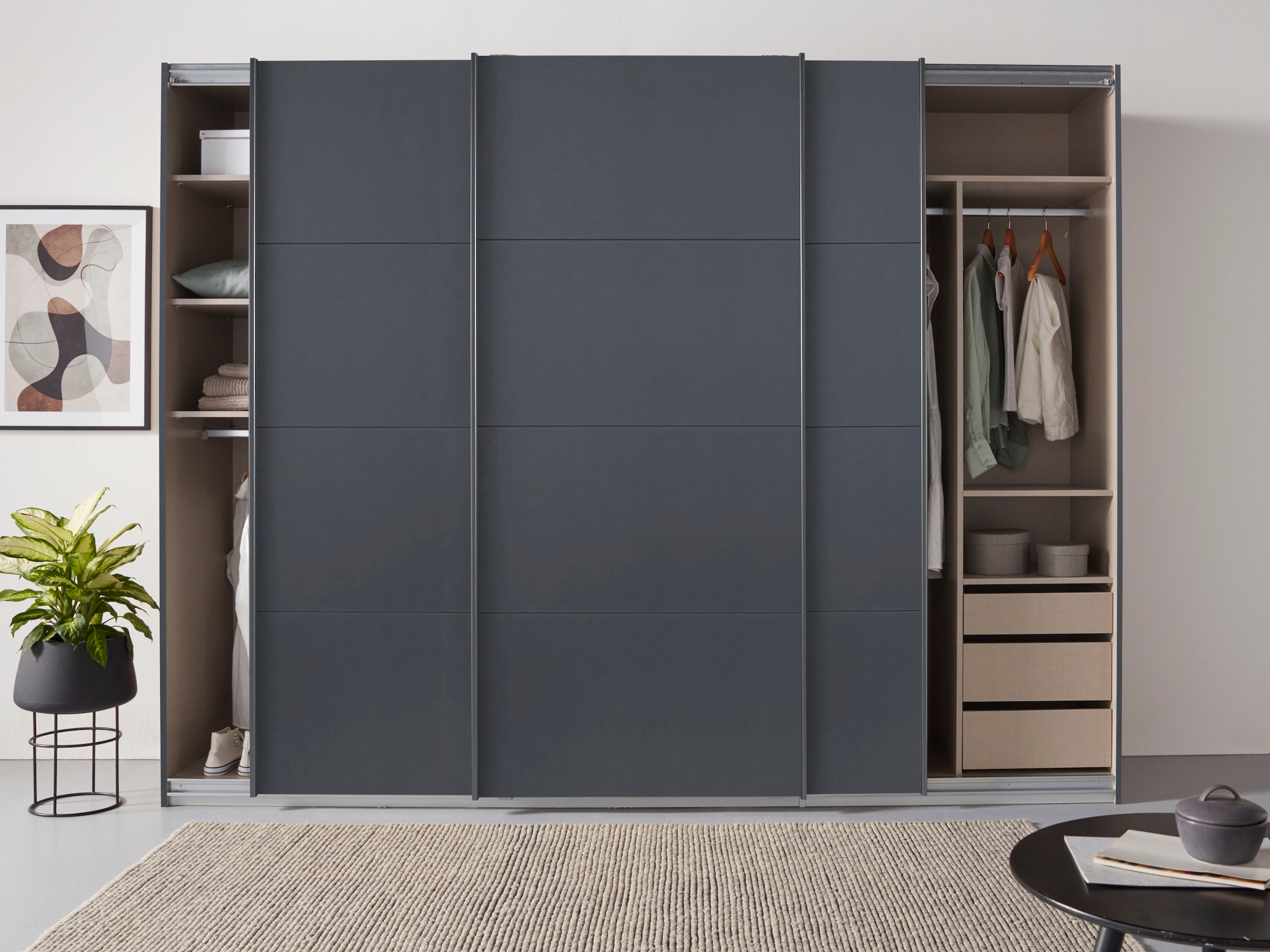 rauch Schwebetürenschrank »Kleiderschrank Schrank Garderobe TOPSELLER OTELI inkl. Inneneinteilung«, mit 3 Innenschubladen sowie zusätzlichen Einlegeböden MADE IN GERMANY