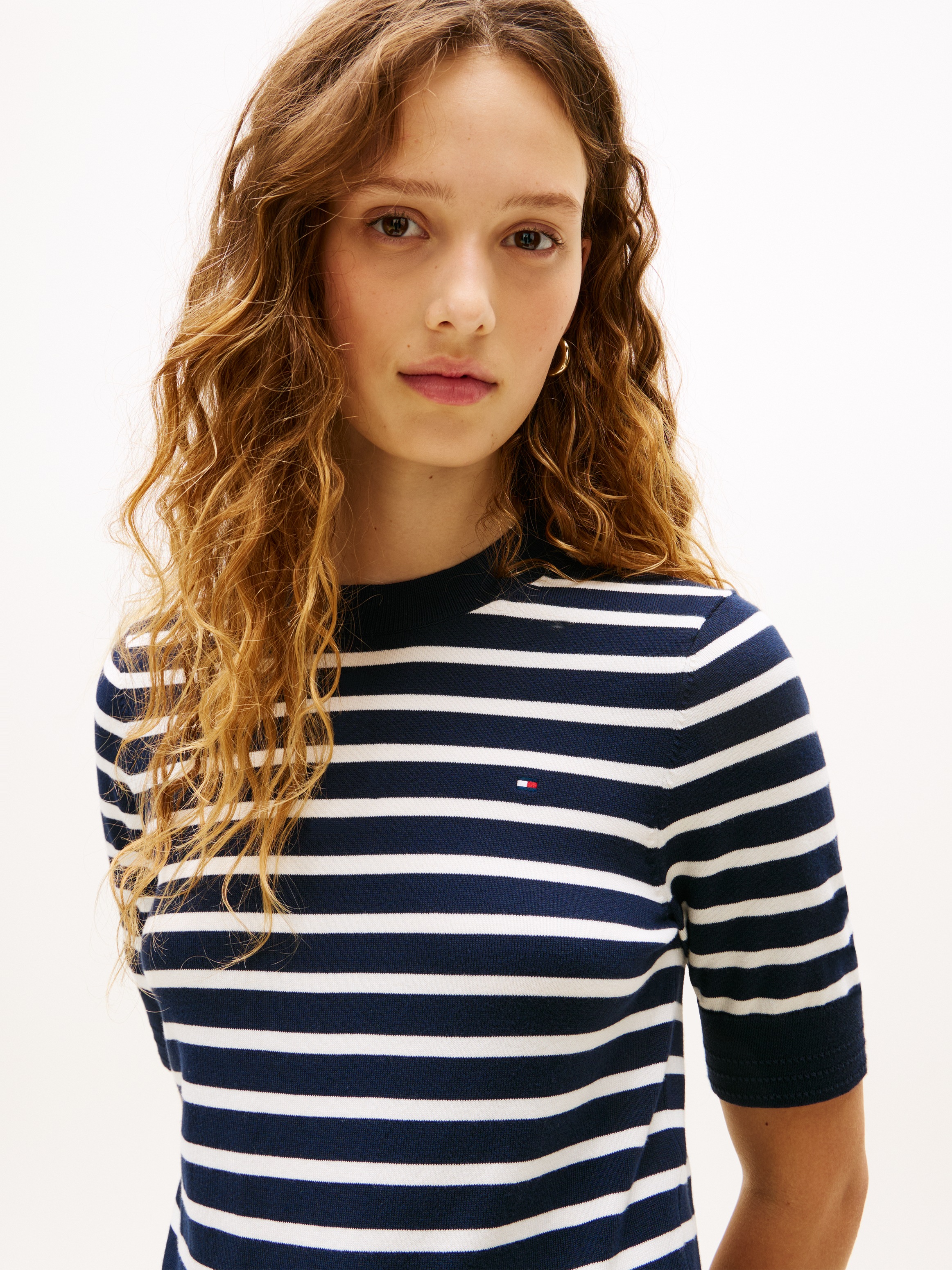Tommy Hilfiger Kurzarmpullover »CO JERSEY FINE GG C-NK SS SWT« Baumwollmischung, Regular Fit