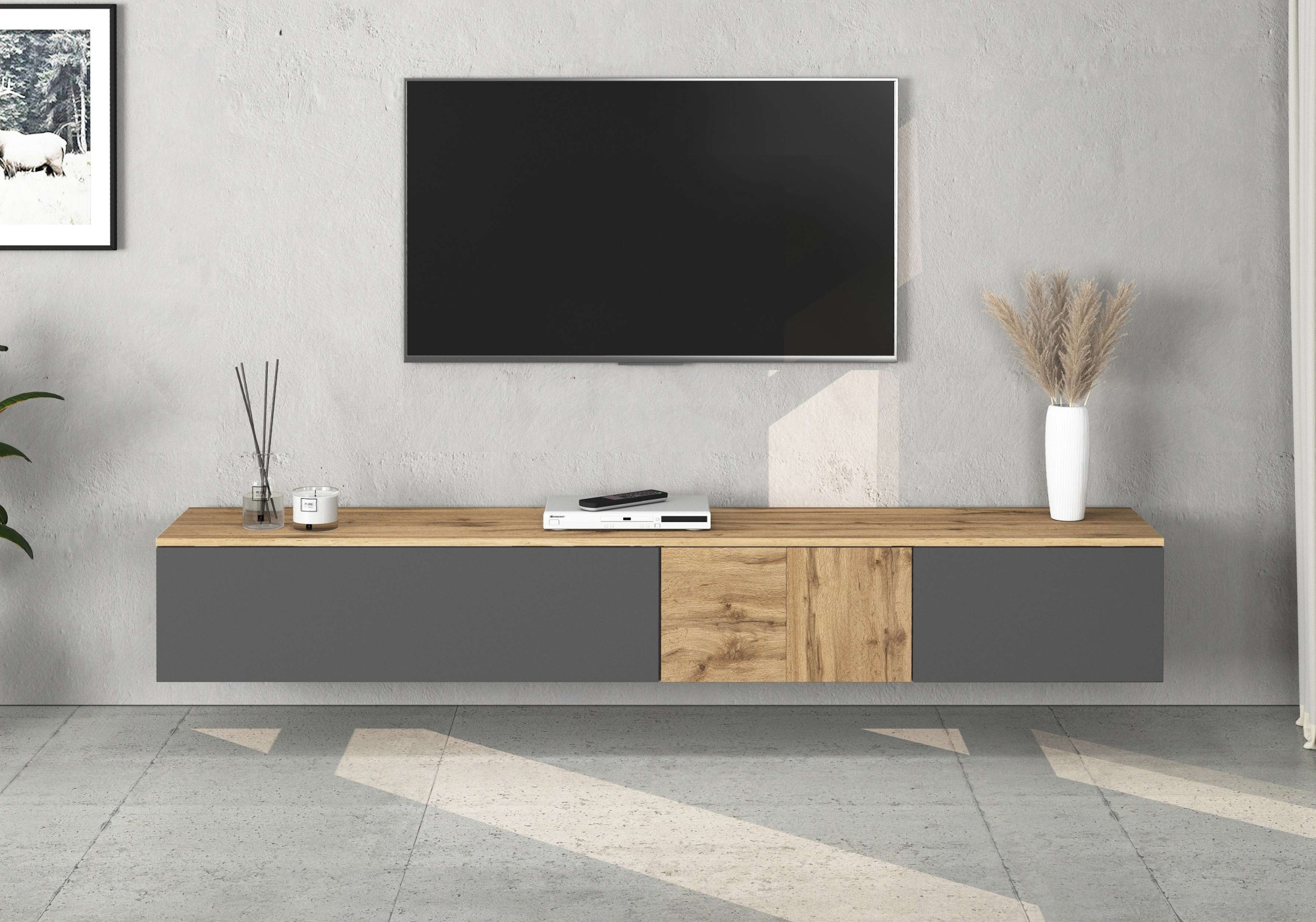 OTTO home Lowboard »ISEO, TV-Kommode,TV-Möbel,TV-Bank, 3 Fächer, Breite 210 cm« 1 Stk. tlg. stehend/hängend, 1 Klappe, 2 Türen, 3 Fächer, Breite 210 cm