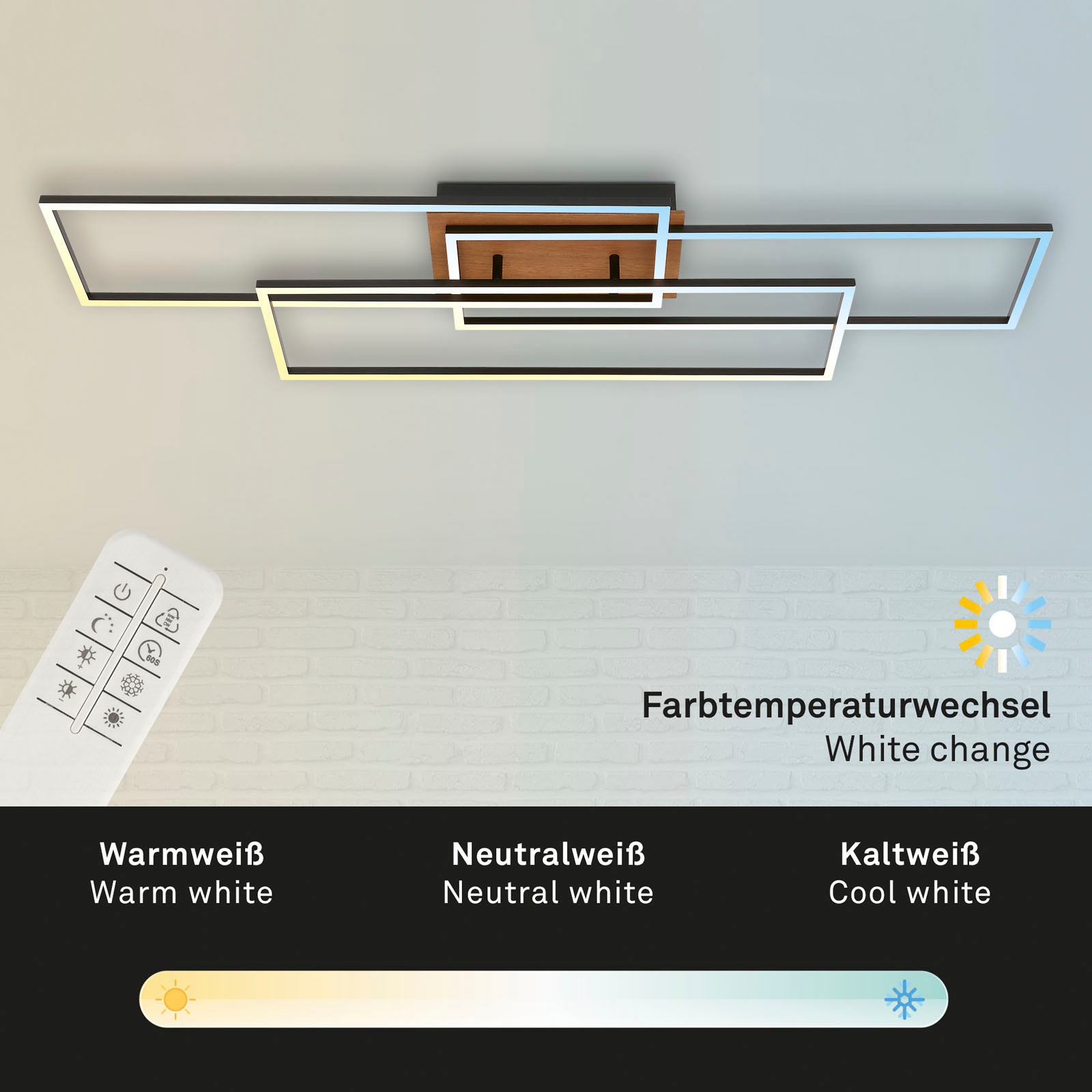 Briloner Leuchten LED Deckenleuchte »CCT LED Deckenleuchte, schwarz, Holz, LED/60W«